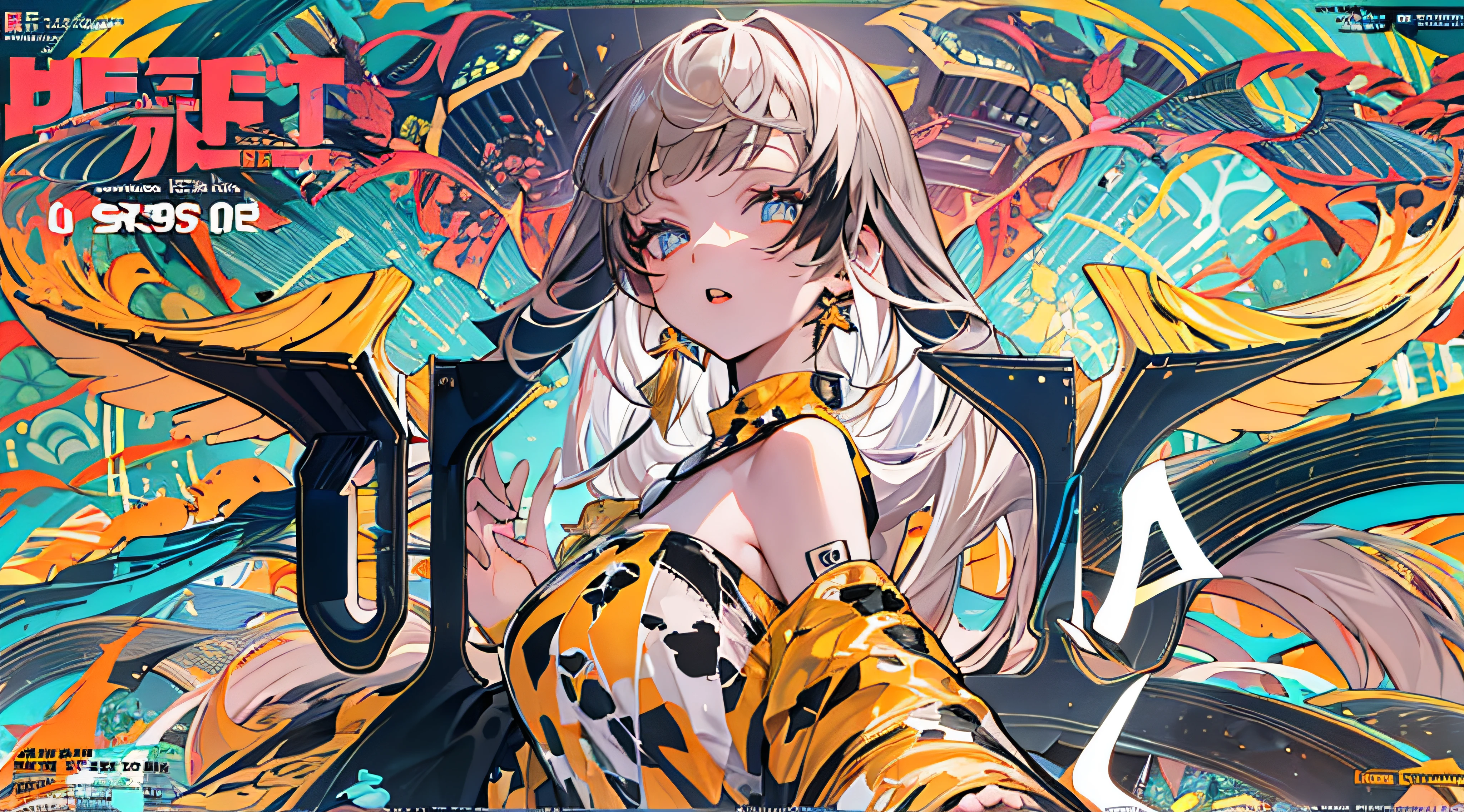 masterpiece,(top-quality),(1girl in) ,独奏,(highly contrast:1.2),(a high chroma:1.2),Look at viewers, (magazine:1.3), (cover-style:1.3), Fashionable, femele, with a vibrant, outfits, the pose, the front, Colorful, Dynamic, Background with, element, I'm confident, Texto, covers, It's bold, captures the attention, titles, stylish, font, Catchy, headline, The large, impressive, moderno, Trendy, focus, lo fashion,