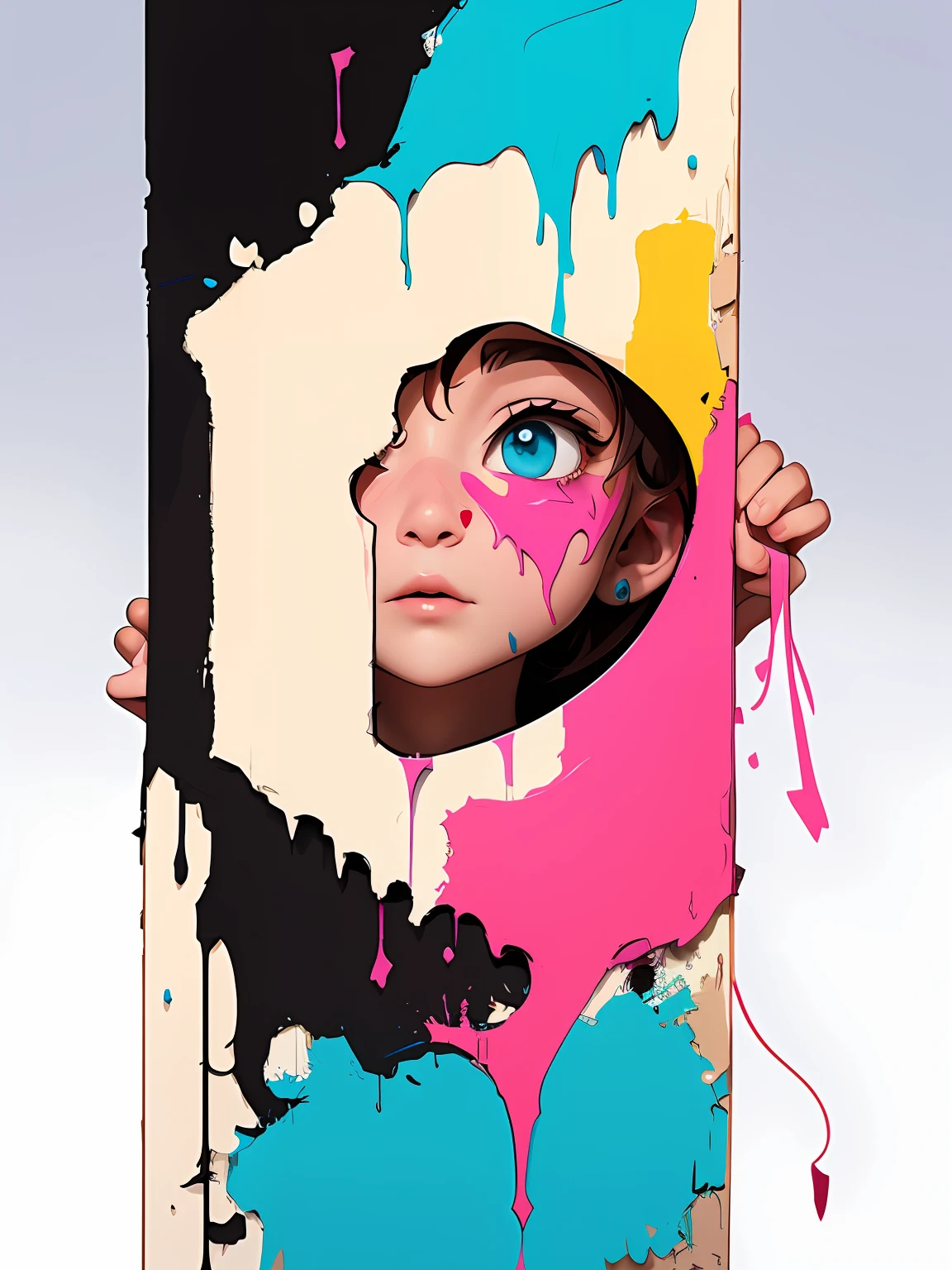 a conceptual drawing, half face half heart, paint dripping, masterpiece, Something
