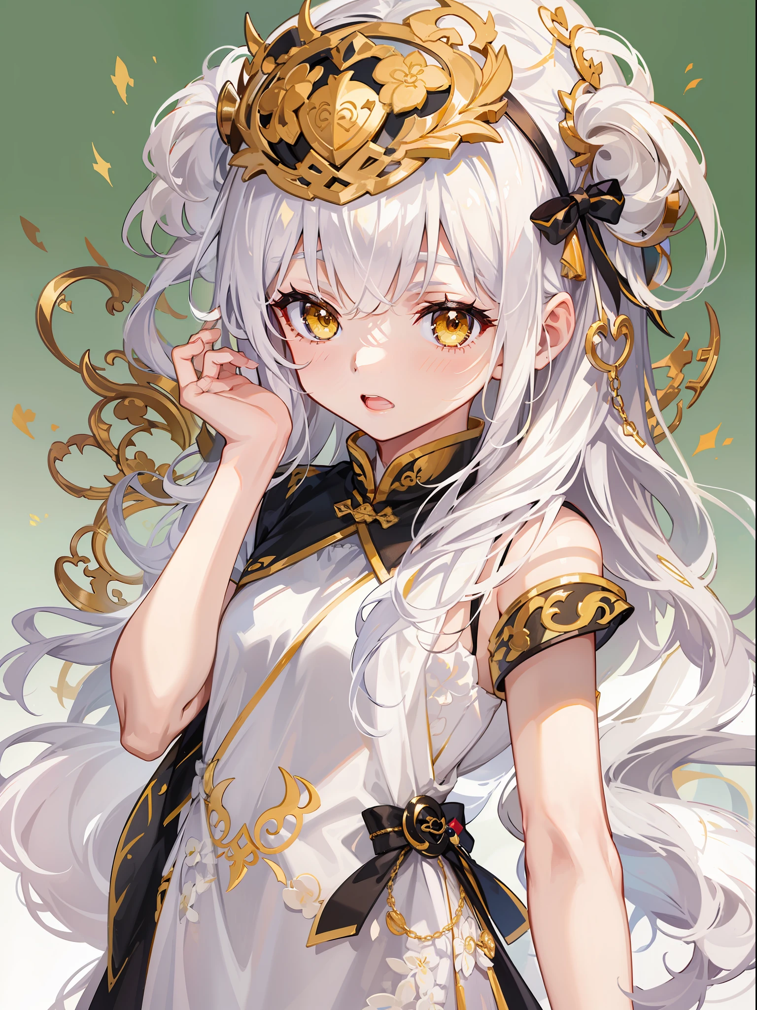 10-year-old girl,Yellow eyes,white color hair,Black gold-rimmed cheongsam