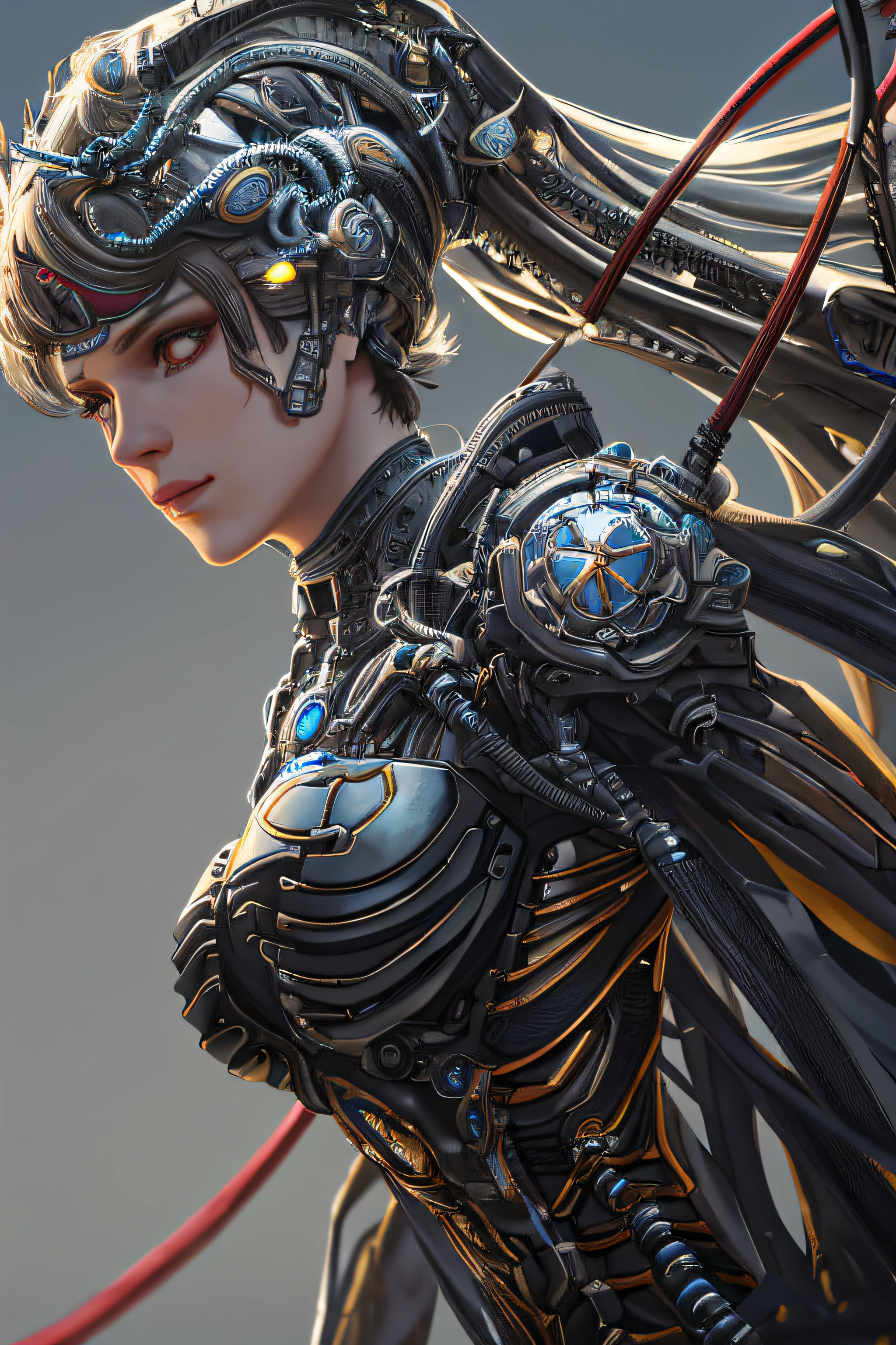 1mechanical girl,((ultra realistic details)), portrait, global illumination, shadows, octane render, 8k, ultra sharp,metal,intricate, ornaments detailed, cold colors, egypician detail, highly intricate details, realistic light, trending on cgsociety, glowing eyes, facing camera, neon details, machanical limbs,blood vessels connected to tubes,mechanical vertebra attaching to back,mechanical cervial attaching to neck,sitting,wires and cables connecting to head