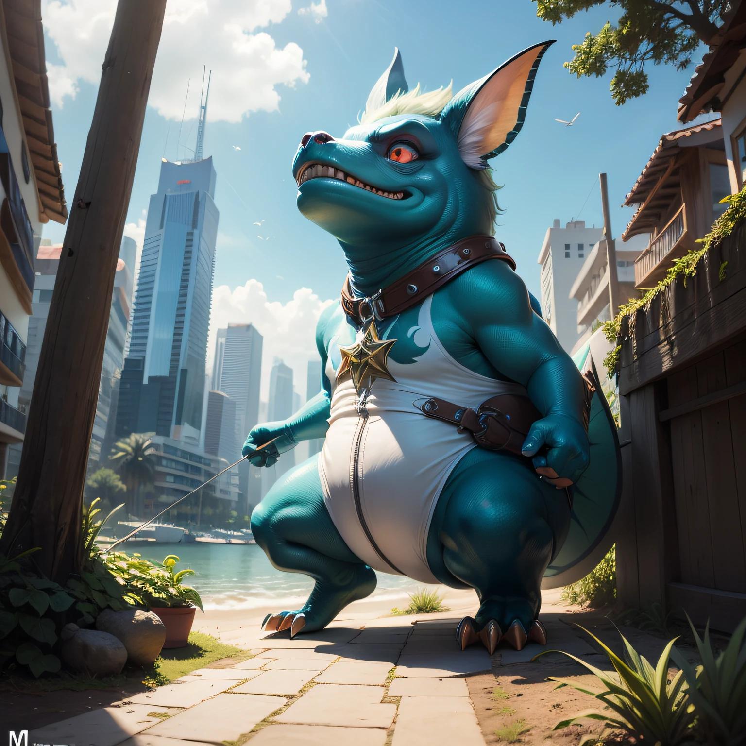 Um design de mx, monstro fantz, rapoza, funny escrita :"MX", Ultra Detalhado, Pescador, borboleta, raposa sem estilo sylvamagic estilo, cidade do futuro --au