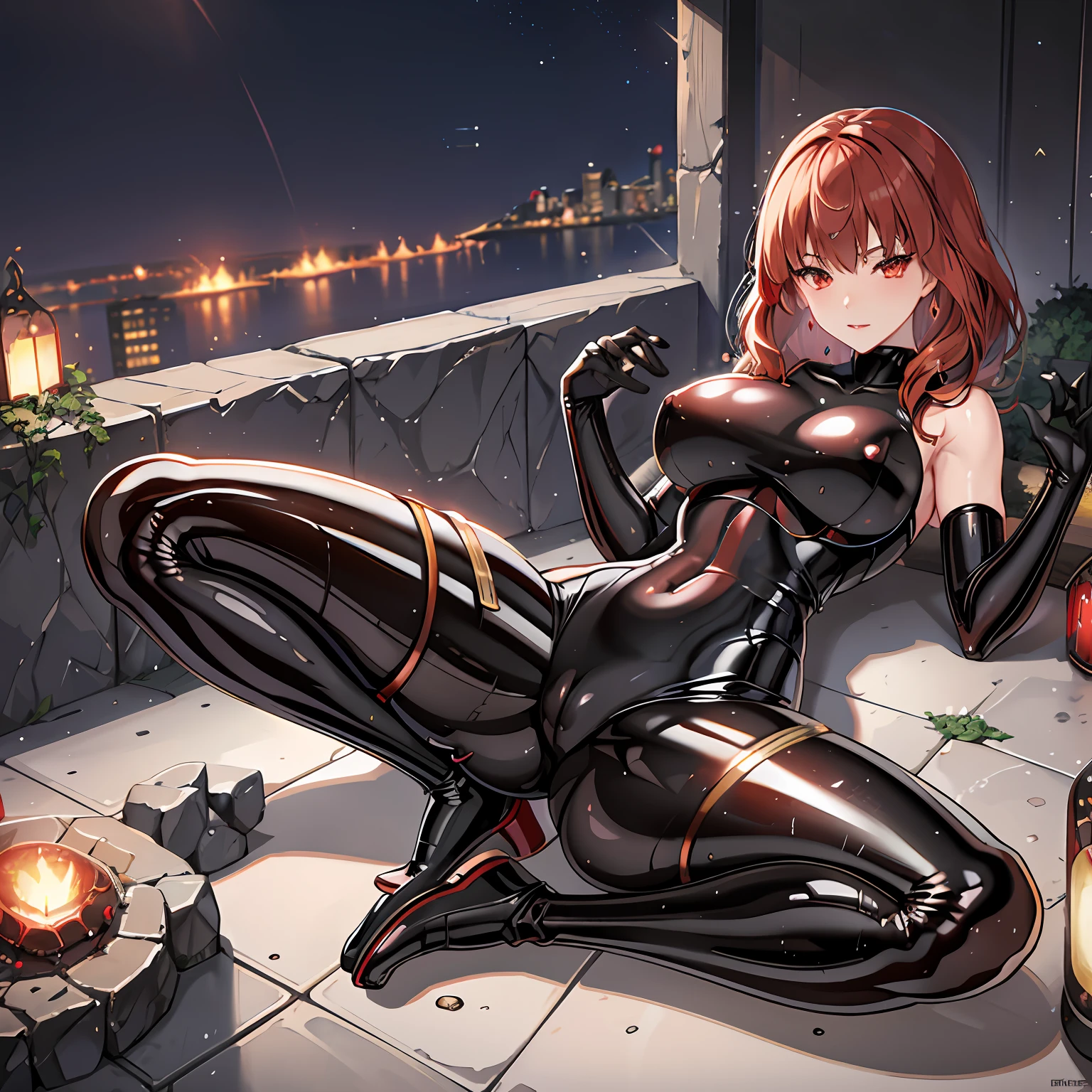 latex bodysuit, 1girl, red eyes, full body portrait lewd pose, shiny suit, spread legs --disable-nan-check masterpiece, good quality, celica fe