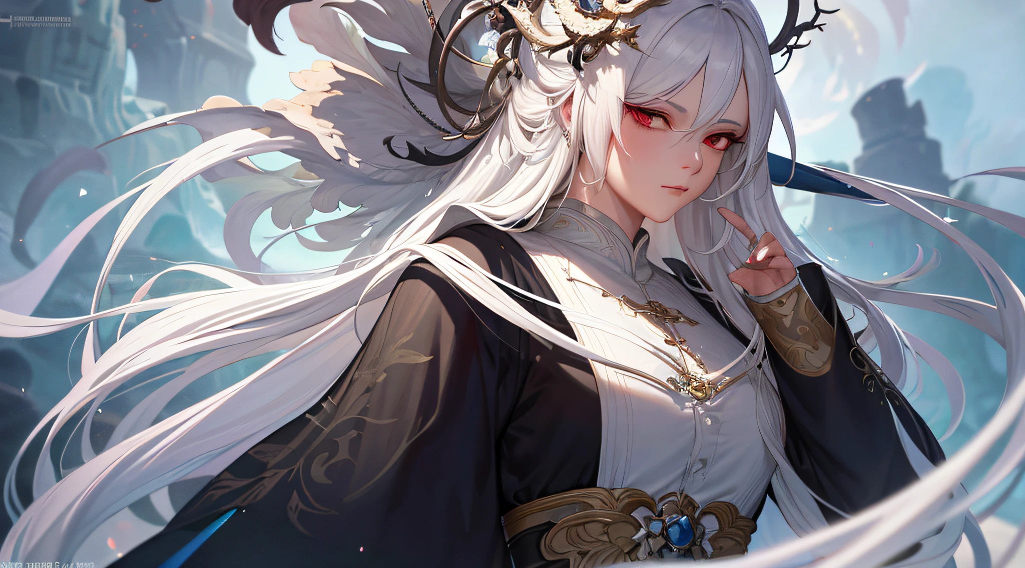 a close up of a woman with white hair and a white mask, beautiful character painting, guweiz, artwork in the style of guweiz, white haired deity, by Yang J, epic exquisite character art, stunning character art, by Fan Qi, by Wuzhun Shifan, guweiz on pixiv artstation