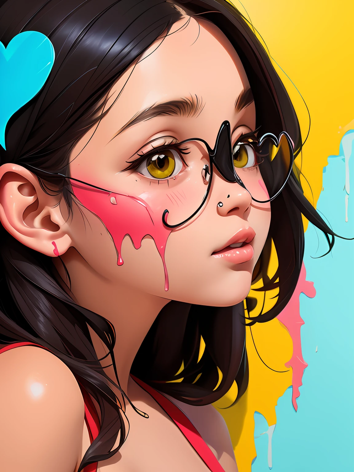 a conceptual drawing, half face half heart, paint dripping, masterpiece, Something