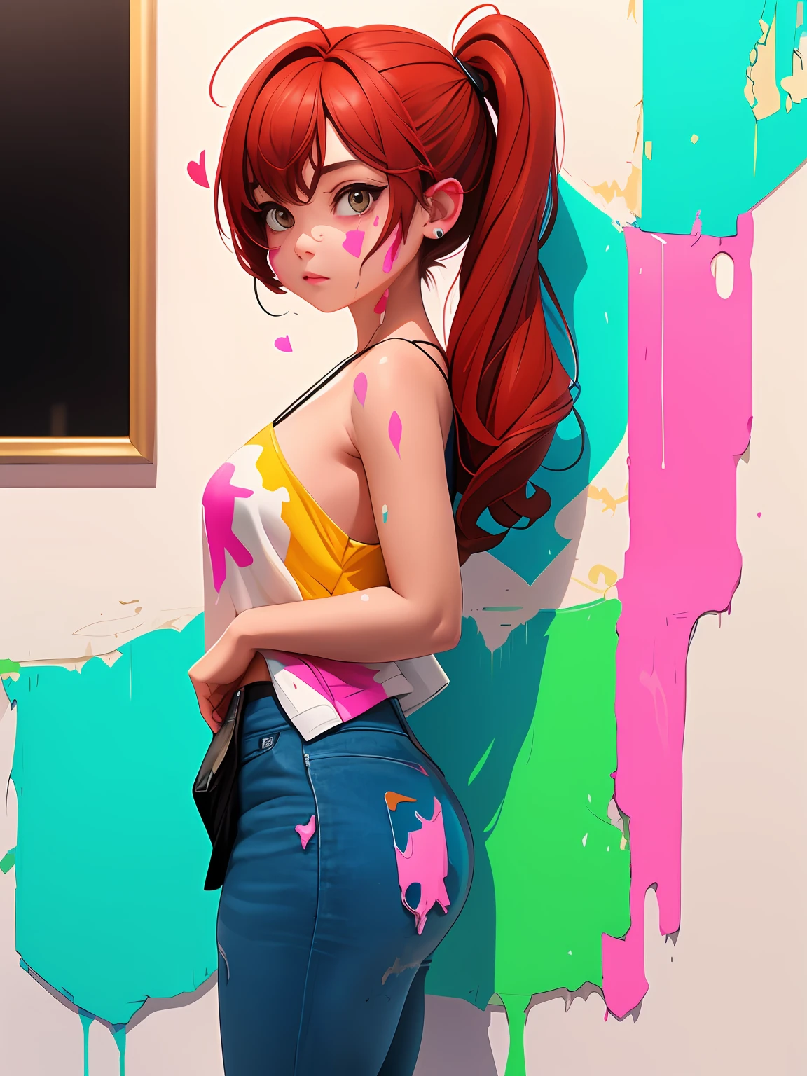 a conceptual drawing, half face half heart, paint dripping, masterpiece, Something