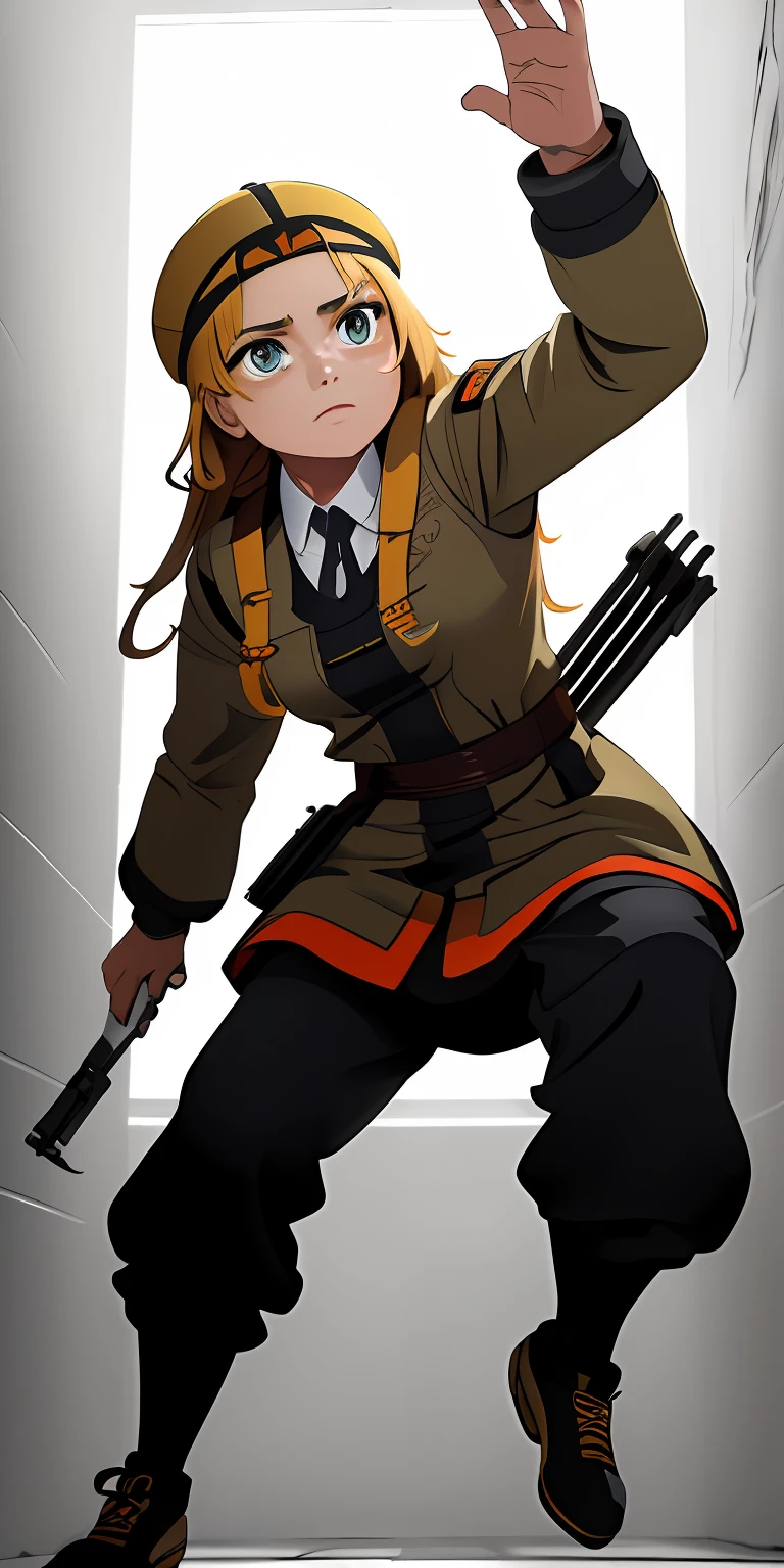 (obra-prima, melhor qualidade, ultra-detalhado CG unidade 8k papel de parede), elegence, (((((Cyka Blyat))))), Rudeus, 1Cyberpunk girl with Soviet uniform botas marrom , Hard bass menina russa rudeus , ((in action)), grafico detalhista, trabalho grafico perfeito