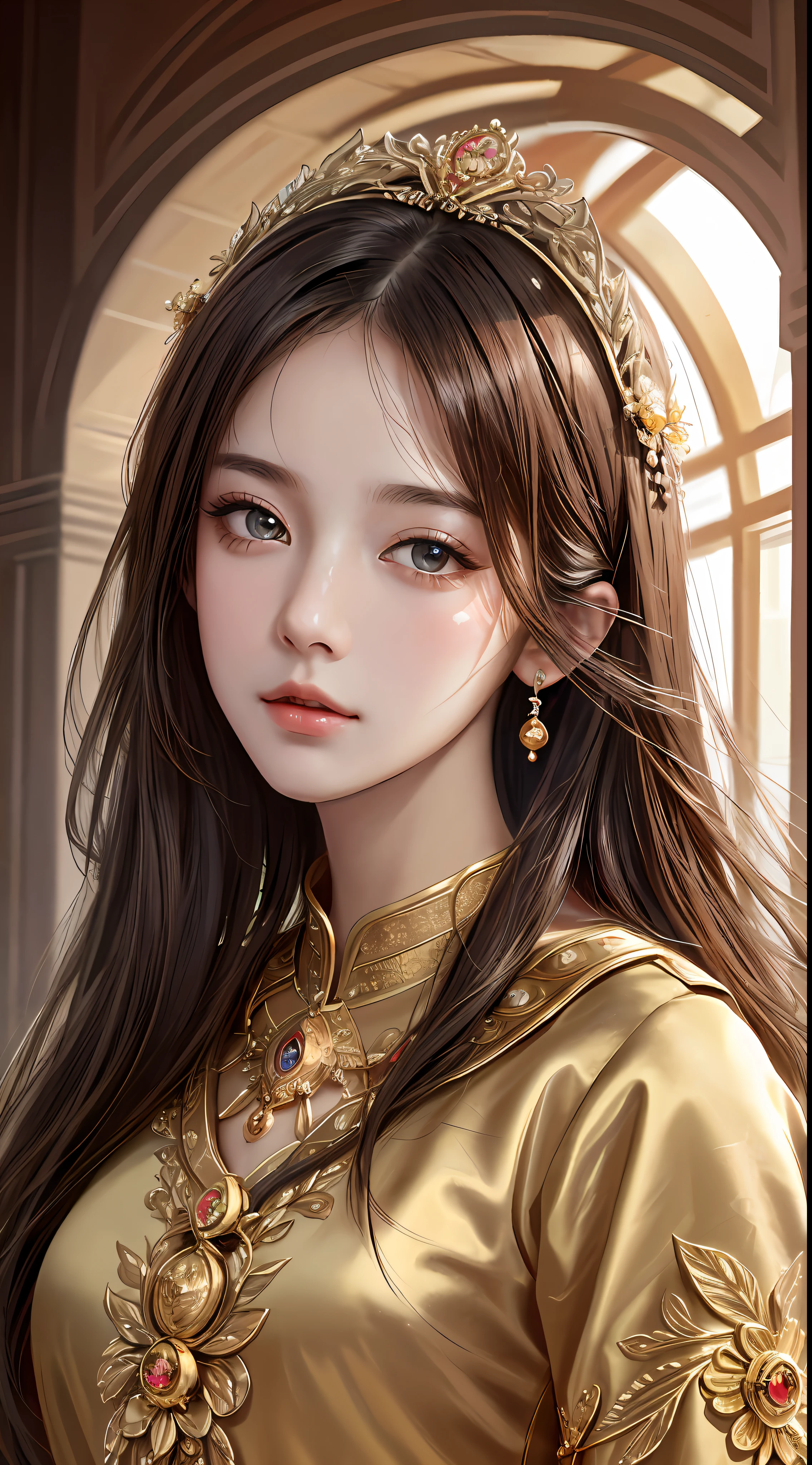 Best Quality, Masterpiece, Super High Resolution, (Realism: 1.4), Original Photo, (Real Skin Texture: 1.3), (Film Grain: 1.3), 1 Girl, Beautiful Eyes and Face Details, Masterpiece, Best Quality, Close-up, Upper Body, The zodiac art style