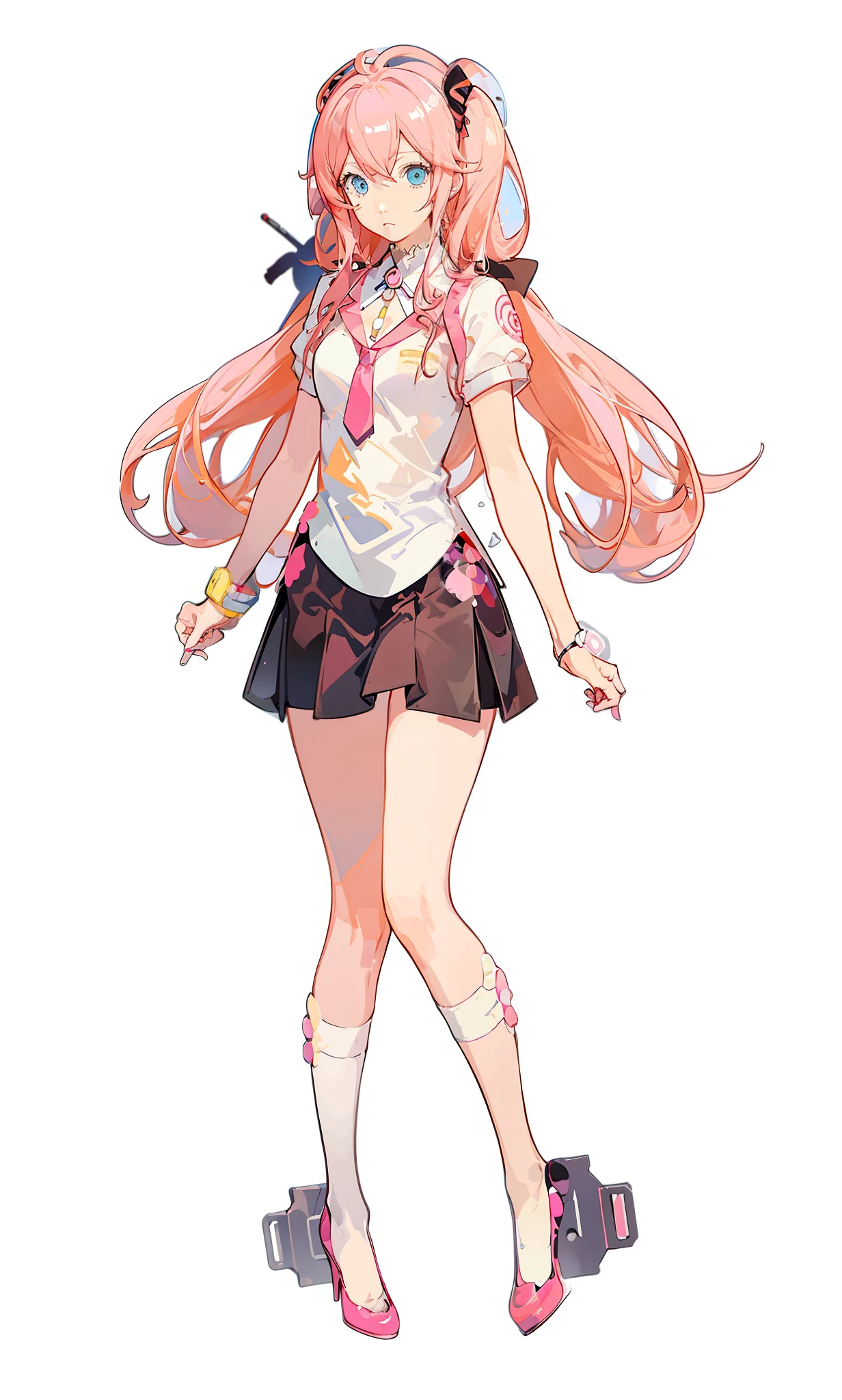 anime girl with pink hair and a white shirt and black skirt, humanoid pink female squid girl, pink twintail hair and cyan eyes, anime girl named lucy, Anime manga robot!! Anime girl, madoka kaname, Junko Enoshima, anime girl of the future, style of magical girl, female anime character, junko enoshima from danganronpa