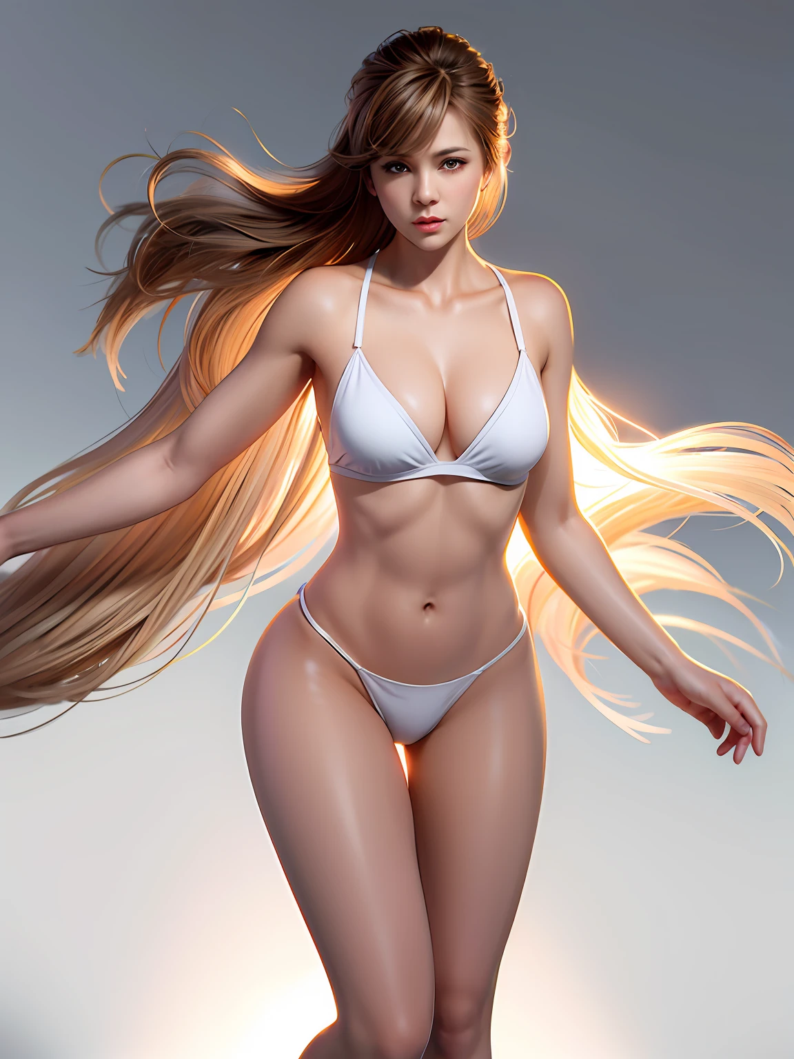 (White Background: 1.4), A Naked Young Woman, Looking at the Audience, (Full Body: 1.05), (Single: 1.2), solo:1.2, Clear and Sharp Focus, Indoors, ((Beautiful)), Beautiful Face:1.2, Brown Hair, Black Eyes, realistic, 4k, cinematic lighting, perfect, soft lights, intricate details, high resolution skin:1.2, realistic skin texture, realistic face, perfect anatomy, lean girl, fit girl