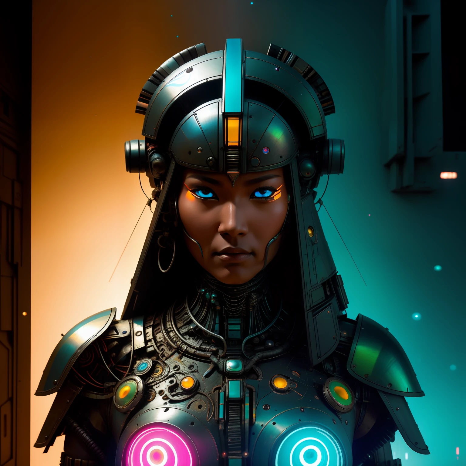indigenous futurism, indian cybernetic cyborg goddess, cyberpunk, the style of fantastical fantasy compositions, dark prism, eye-catching metallic compositions, symmetrical arrangements, eye-catching iridescent red, blue, green,yellow,bright neon,luminous, distinctive noses, ethereal,bloody colorful, eye-catching compositions with rainbow prism,high resolution, masterpiece,composite cybernetic metallic bodysuit, indigenous cybernetic jewellery and ornaments,symmetrical design ,character concept art,Rendered in Octane,trending in artstation, cgsociety, 8khighly detailed,Junji Murakami, Mucha Klimt, Sharandula, Hiroshi Yoshida, Tom Bagshaw, Ross Tran, Artgerm,Craig Mullins,dramatic,Junji Murakami, moody lighting post-processing,cinematic lighting ,ar 2:3 –uplight