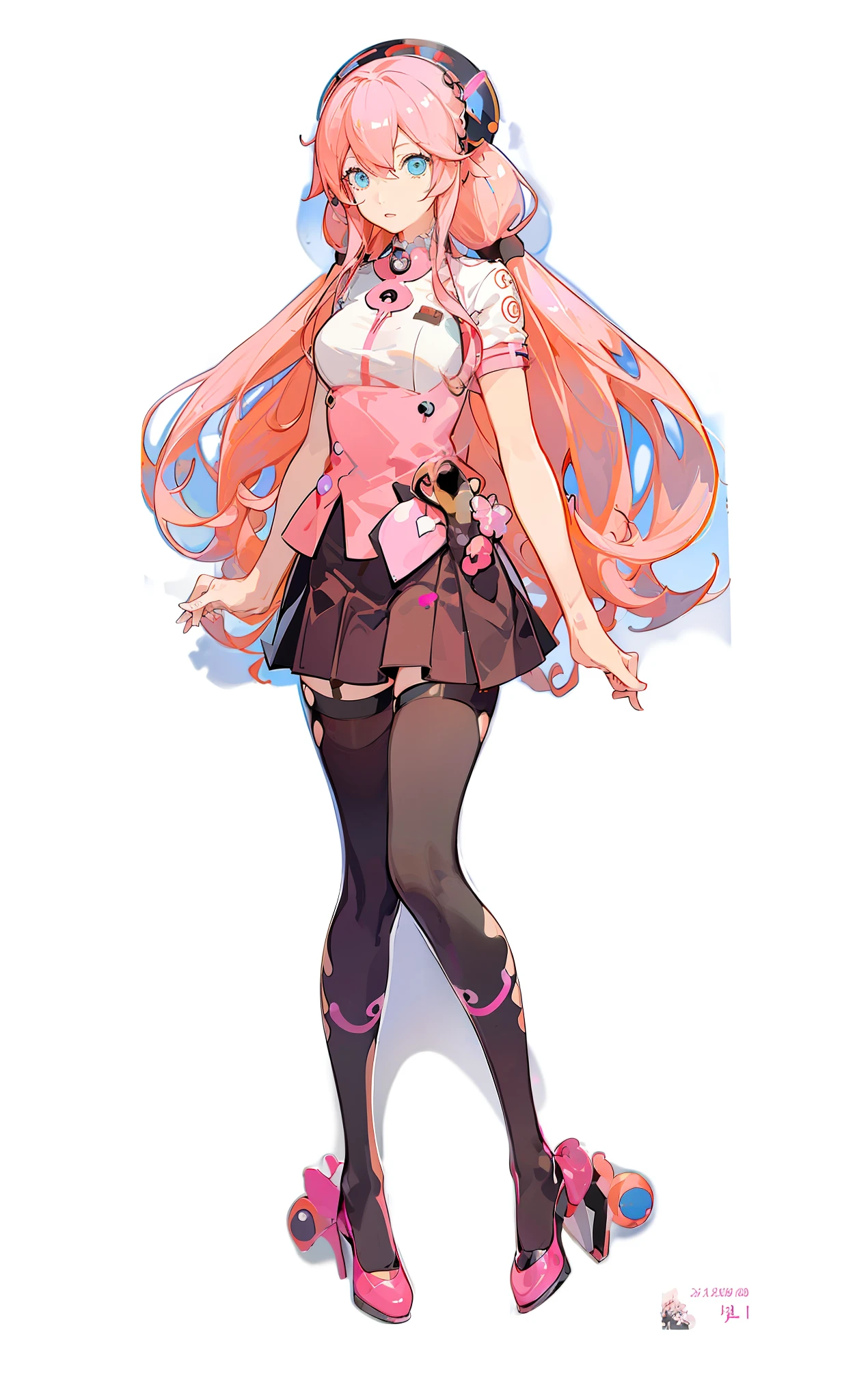 anime girl with pink hair and a white shirt and black skirt, humanoid pink female squid girl, pink twintail hair and cyan eyes, anime girl named lucy, Anime manga robot!! Anime girl, madoka kaname, Junko Enoshima, anime girl of the future, style of magical girl, female anime character, junko enoshima from danganronpa