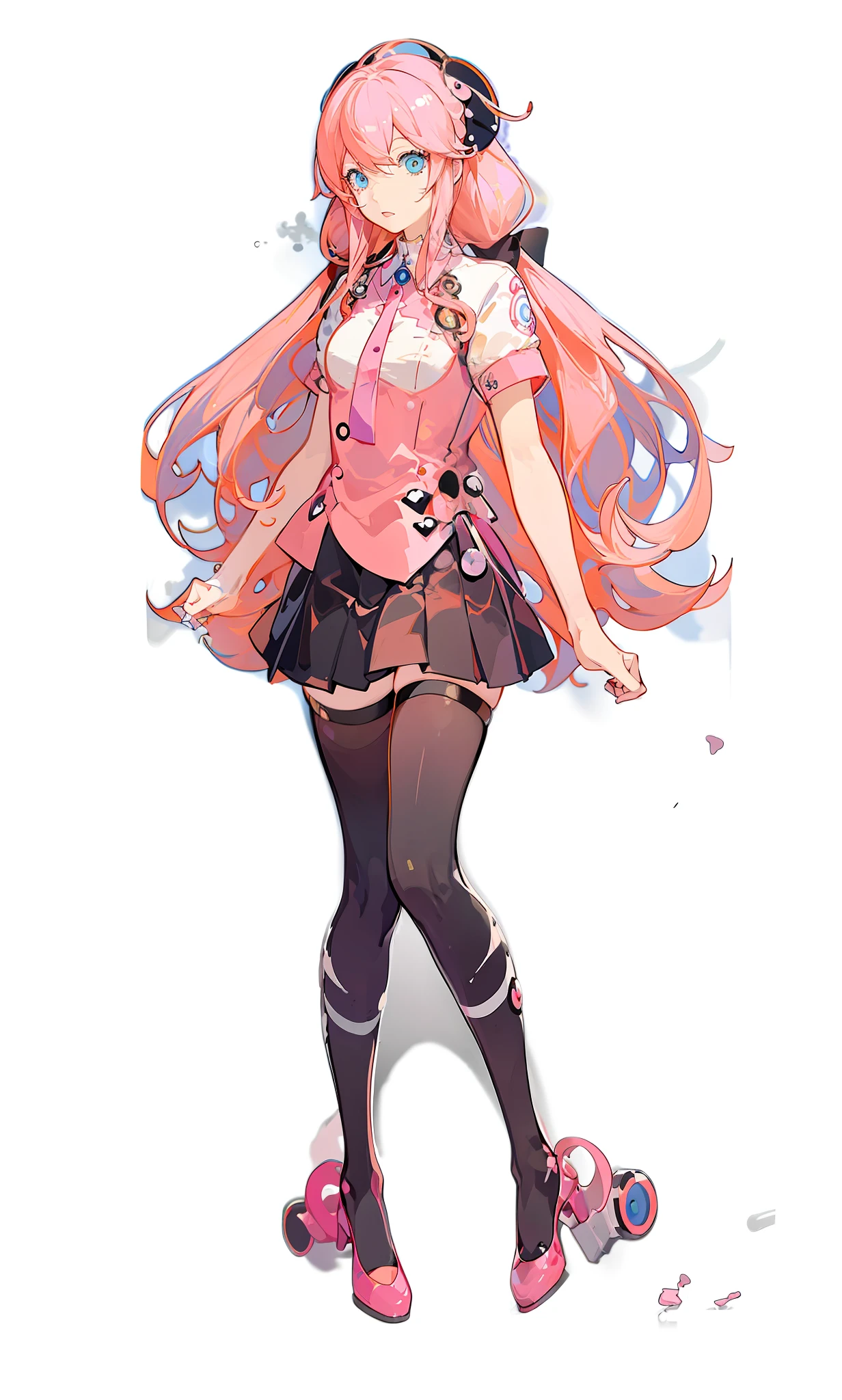 anime girl with pink hair and a white shirt and black skirt, humanoid pink female squid girl, pink twintail hair and cyan eyes, anime girl named lucy, Anime manga robot!! Anime girl, madoka kaname, Junko Enoshima, anime girl of the future, style of magical girl, female anime character, junko enoshima from danganronpa