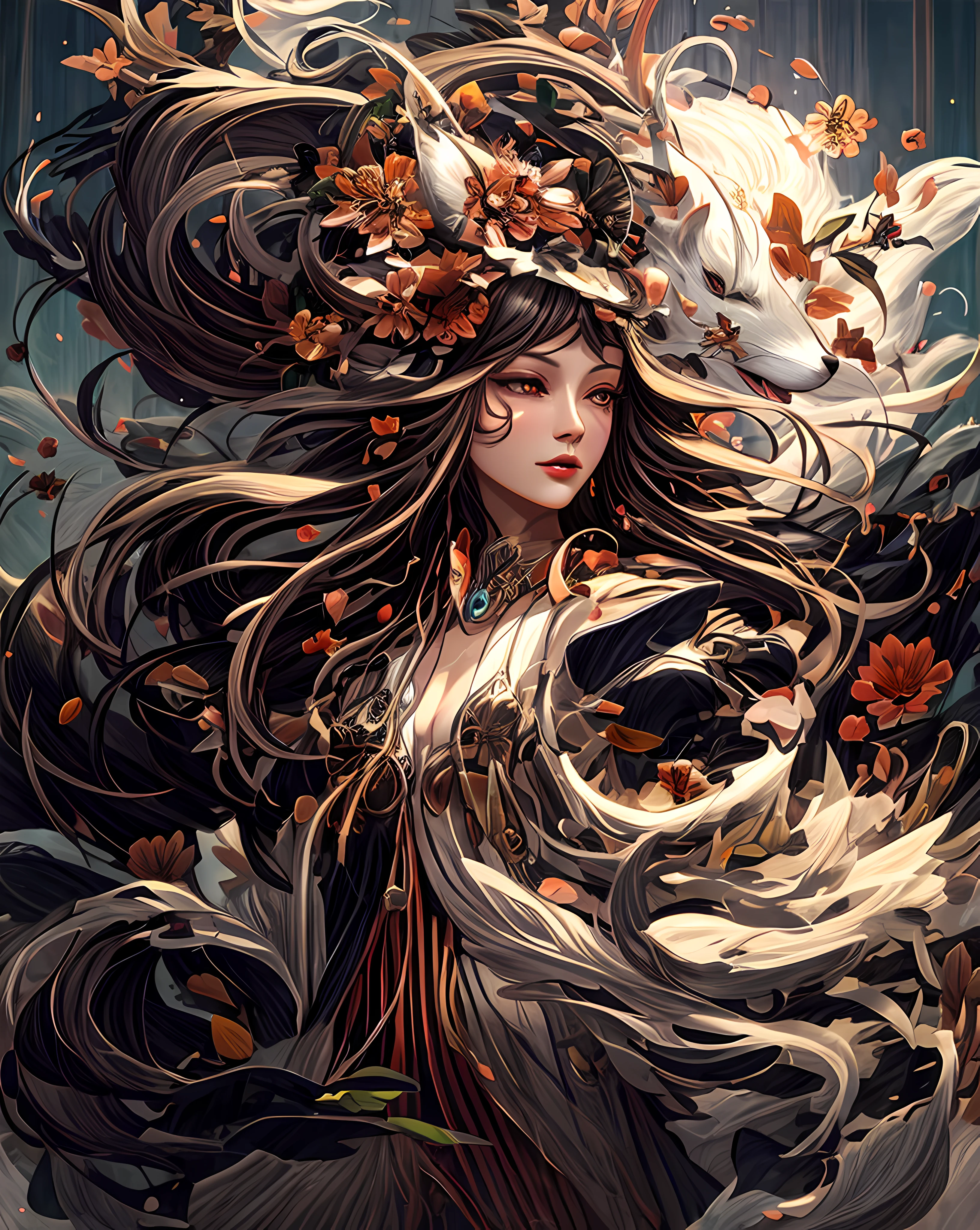 beautiful digital illustration, beautiful digital artwork, spirit of the fox queen, elegant, anthromorphic
