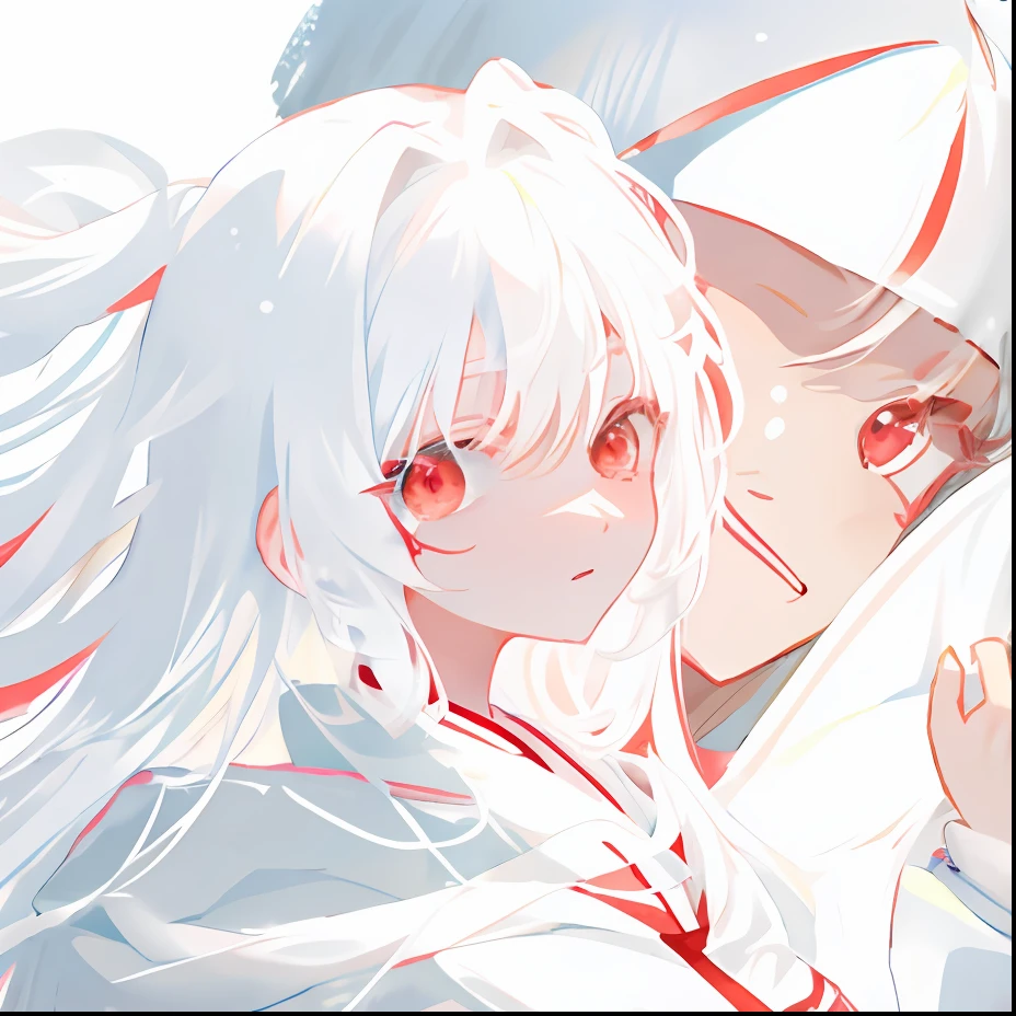 Anime girls with white hair and red eyes stare at something, anime visual of a cute girl, extremely cute anime girl face, cute anime face, Soft anime illustration, Cute natural anime face, luminous red eyes, Perfect white haired girl, Detailed anime soft face, Beautiful anime face, Girl with white hair, Anime girl with long hair, pretty anime face, white haired Cangcang