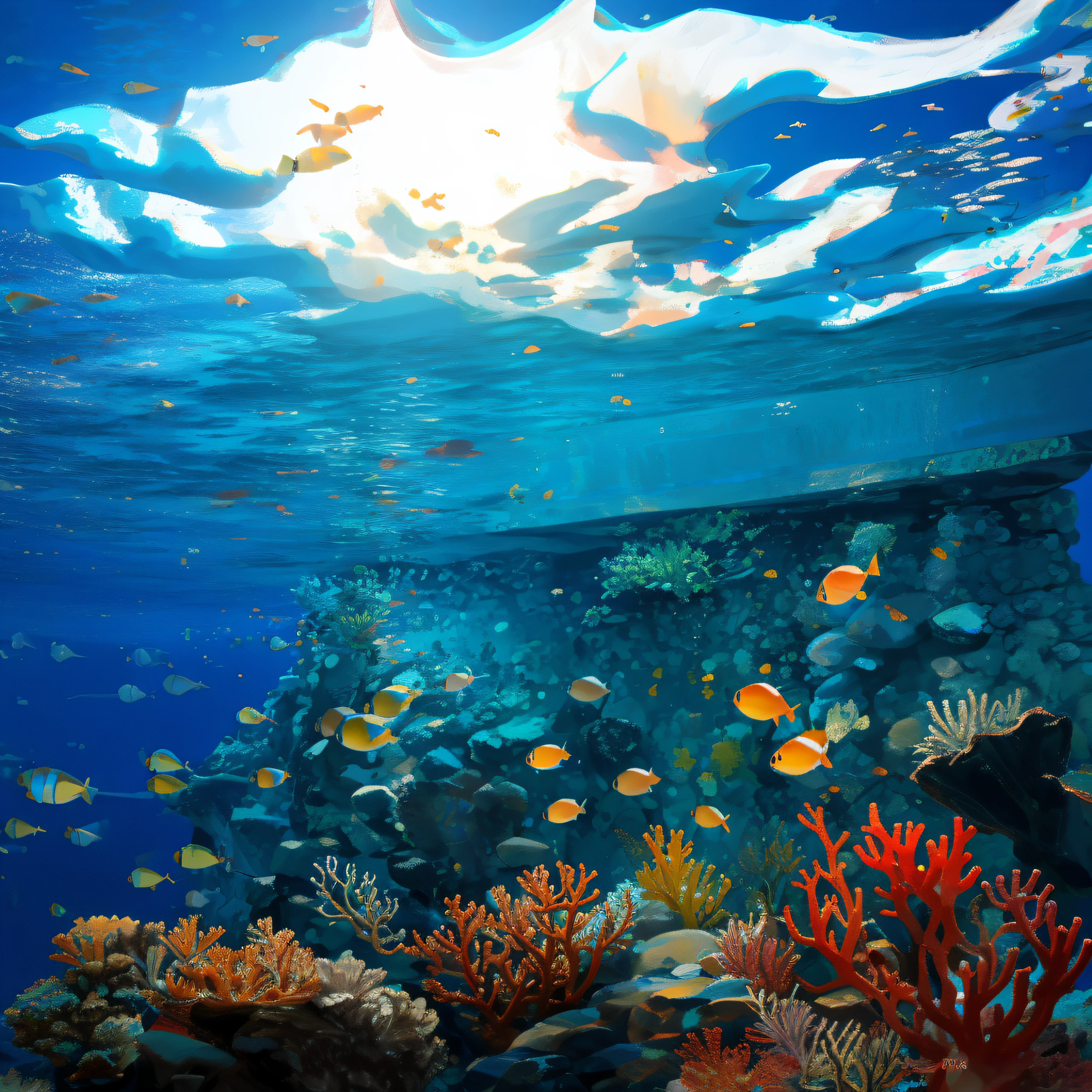 there are many fish swimming in the ocean together, underwater with coral and fish, colorful coral reef, underwater scenery, the reef, underwater landscape, underwater scenery, the reef, shutter inventory, tropical reef, the reef, deep underwater scene, underwater ocean, Red Sea, Underwater light, Underwater scene, coral sea bottom, beautiful fine sky, fishes swimming, Underwater life
