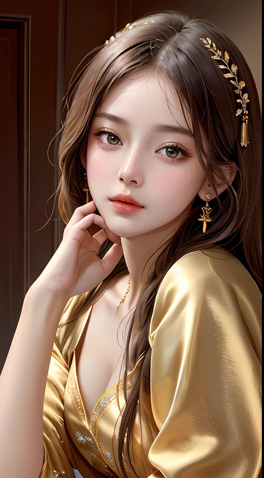 Best Quality, Masterpiece, Super High Resolution, (Realism: 1.4), Original Photo, (Real Skin Texture: 1.3), (Film Grain: 1.3), 1 Girl, Beautiful Eyes and Face Details, Masterpiece, Best Quality, Close-up, Upper Body, The zodiac art style