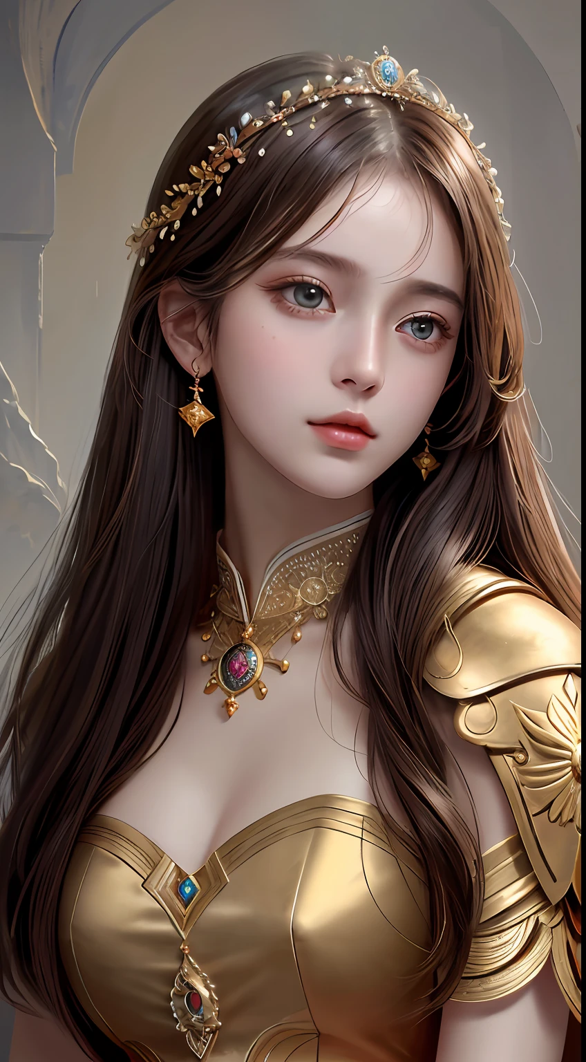 Best Quality, Masterpiece, Super High Resolution, (Realism: 1.4), Original Photo, (Real Skin Texture: 1.3), (Film Grain: 1.3), 1 Girl, Beautiful Eyes and Face Details, Masterpiece, Best Quality, Close-up, Upper Body, The zodiac art style