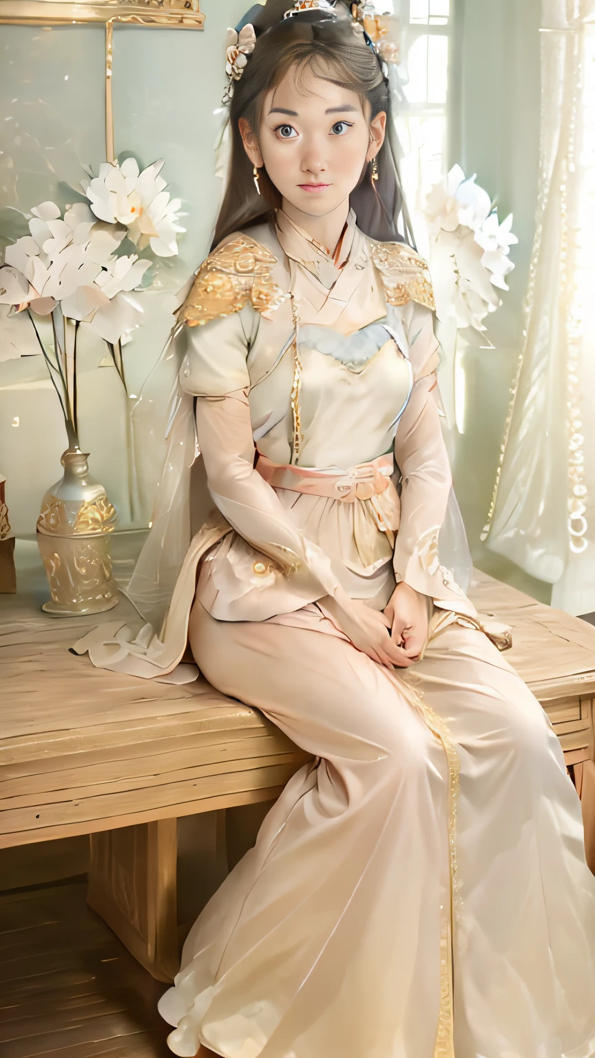 Bust photo of the palace,oriental architecture ray tracing,{best qualtiy},{ {tmasterpiece}},Extremely detailed 8K wallpaper,{An extremely delicate and beautiful},coloured with lots of colour,intricately details,photorealestic,Realiy,Camera quality,(Carefully portray clothes),Cold white skin,(Carefully portray blush),1080p,suns,Soft cute,Smooth light silver hair,Messy beauty,lamplight,Sense of brokenness,The skin is shiny and silky,3D stereoscopic,tmasterpiece,The best quality,The illustrations are super detailed,beautidful eyes,Very delicate light,Fine luminescence,Very detailed 8K CG wallpaper,Peach blossom eyes,Red pupils,An extremely delicate and beautiful girl,8k wallpaper,best qualtiy,close-up all over the body,Luxuriously silky bright red chiffon overshine(Illusion,glitters,Ultrathin,softness,)Hanfu