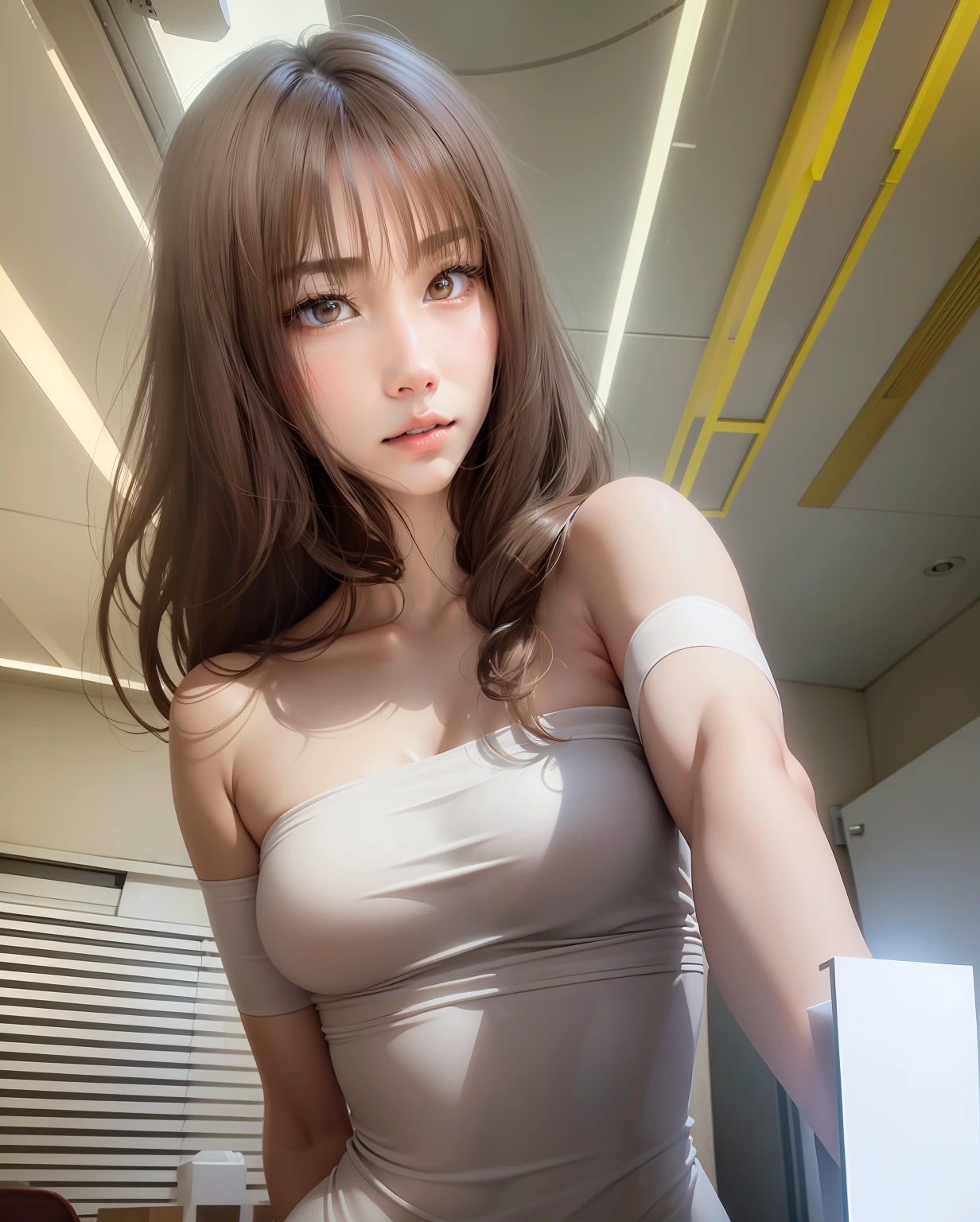 doress、(Photorealsitic:1.4)、(hyper realisitic:1.4)、(realisitic:1.3)、(Smooth lighting:1.05)、(Improved lighting quality in movies:0.9)、32K、1girl in、20 years girl、Realistic lighting、Back lighting、Facial light、raytrace、(brightened light:1.2)、(enhanced quality:1.4)、(Top quality real texture skins:1.4)、finely eye、finerly detailed face、Fine quality eye、(Tired, sleepy and satisfied:0.0)、(enhance body line mood:1.1)、(Increase the beauty of skin texture:1.1)、