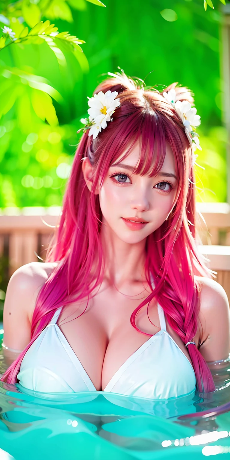 (8K, 4K, Best quality, A high resolution:1.2), (marsterpiece, Realistic, photograph realistic:1.37), 1girll, Solo, Beautiful face, eyeslashes, nase, Glossy lips, (Detailed eyes, Fair skin, White skin:1.5), fine complexion, Sexy Exhibitionism
Large breasts, Busty, , (:1.5),
Outdoor onsen,
two sides up, Absurdly long hair, Blonde hair, Pink hair, bangs, hair adornments,
