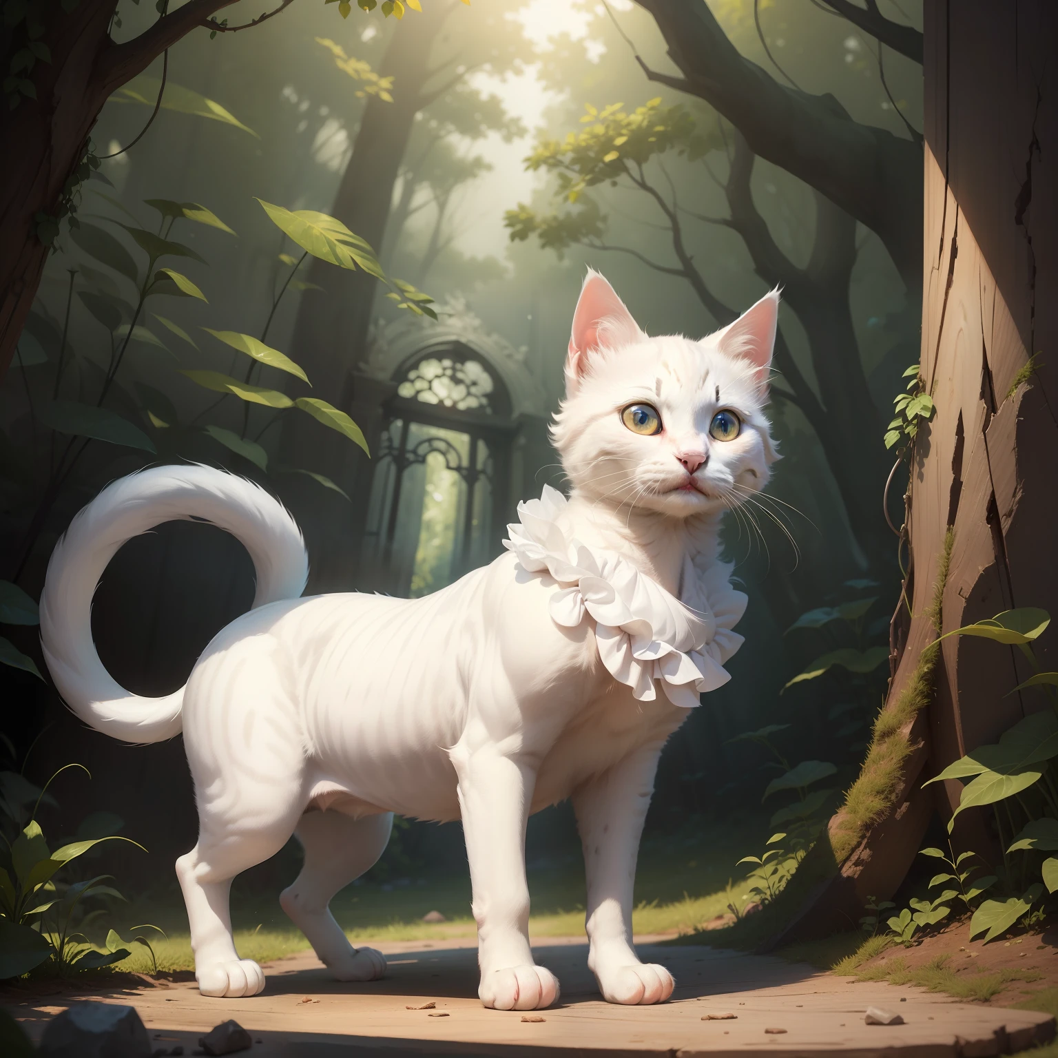 （（best qualtiy））， （（tmasterpiece））， （The is very detailed：1.3）， White kitten，sitted，The ears are large