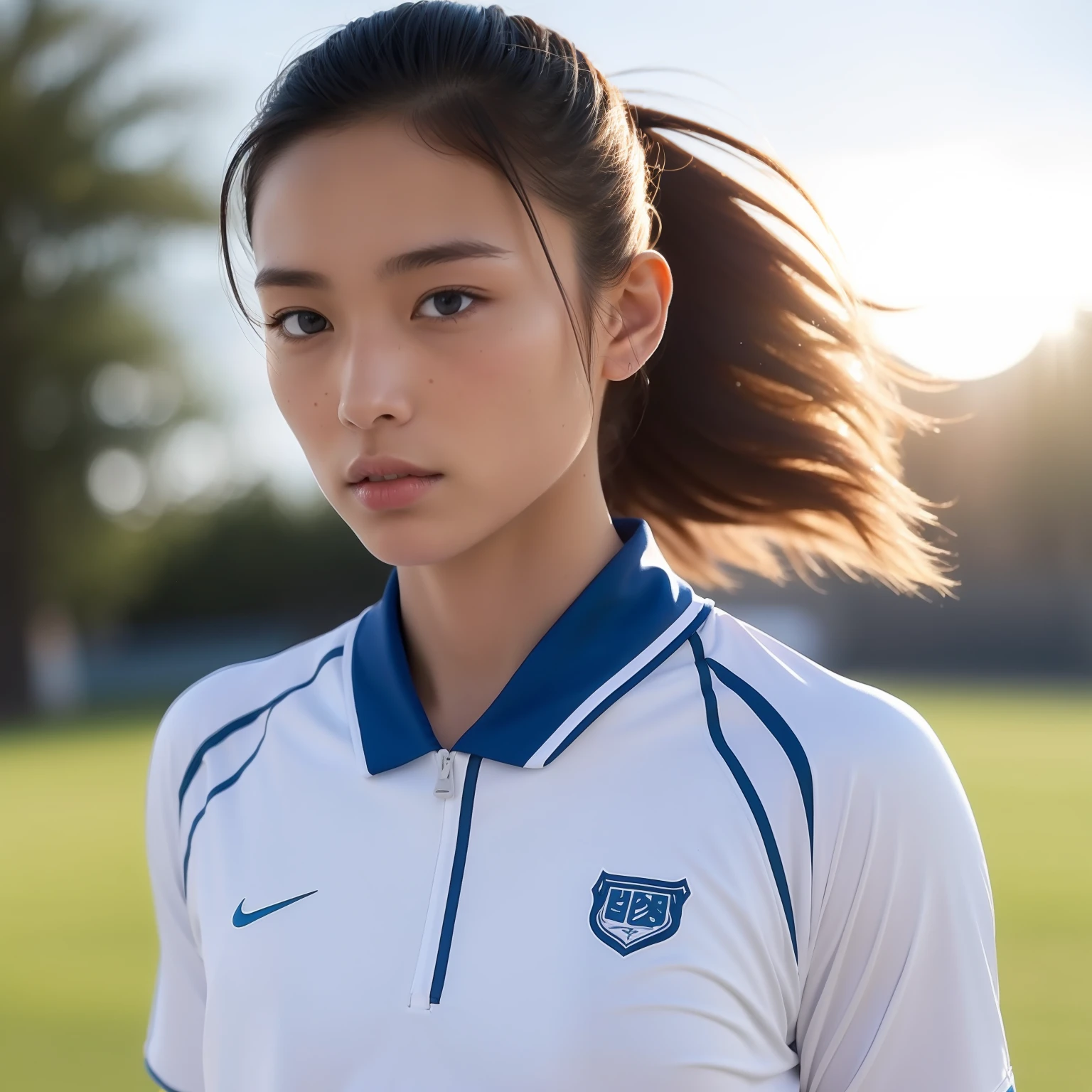 track and field uniform、Half Face、sun burn、musculature