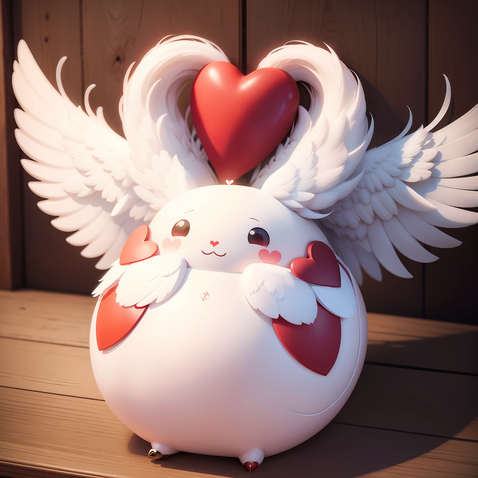 Red Heart、A big heart with small wings、one white winged、kawaii、POP、