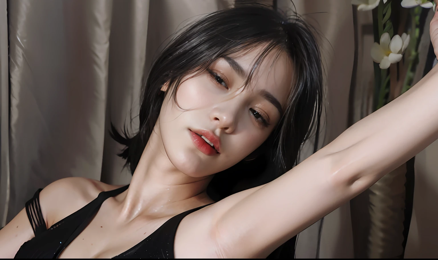 Model shooting style close-up (highly detailed CG unity 8k wallpaper), world's most beautiful artwork photos (beautiful girl, slim body, fit, small face, small breasts, sundress, lying in bed), beautiful face, messed hair, shiny skin, professional lighting, photon mapping, radiosity, physically based rendering, movie lighting, complex High Detail, Sharp Focus, Dramatic, Photorealistic, Outdoor, Rooftop, Yacht