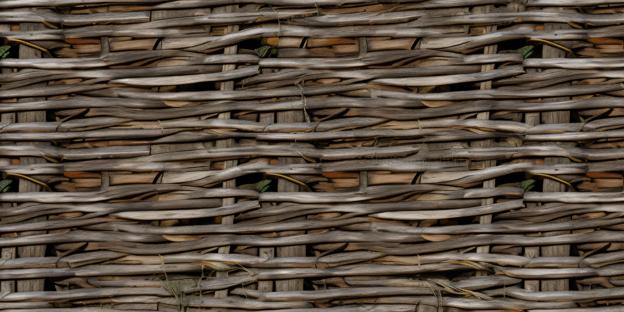 Close-up of a wicker fence made of fresh vine, Seamless high-resolution texture, Highly visible fence vine fibers, Stylized texture, rough wooden fence, Photorealistic texture, Seamless wood texture, Seamless wood texture, tileable texture, Highly detailed texture, Texture for 3D, Texture for 3D, weave, hd detailed texture, rustic, high resolution textures, Hyper-detailed texture