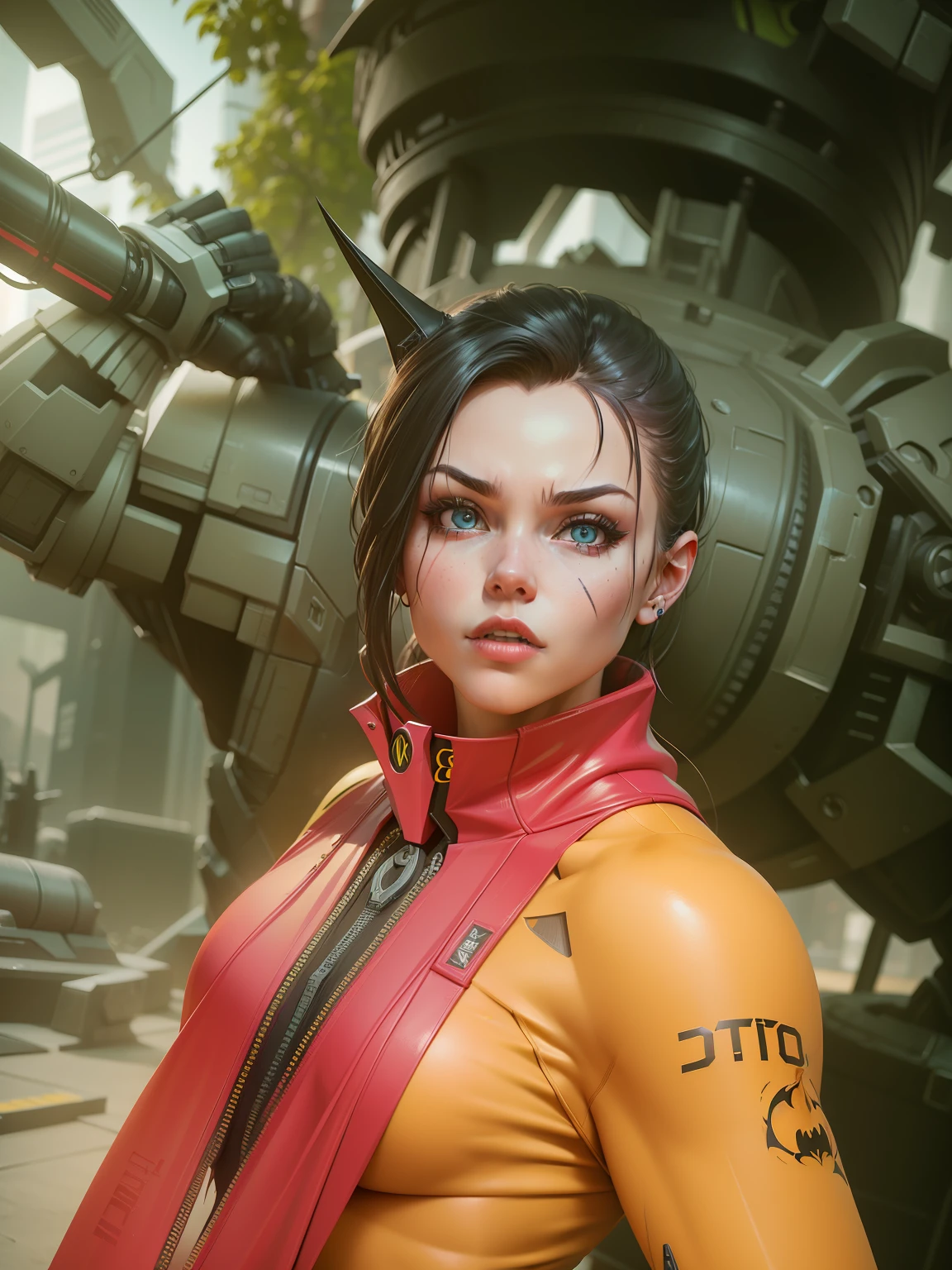 Batgirl from DC photography, biomechanical, complex robot, full growth, hyperrealistic, insane small details, extremely clean lines, cyberpunk aesthetic, masterpiece featured on Zbrush Central