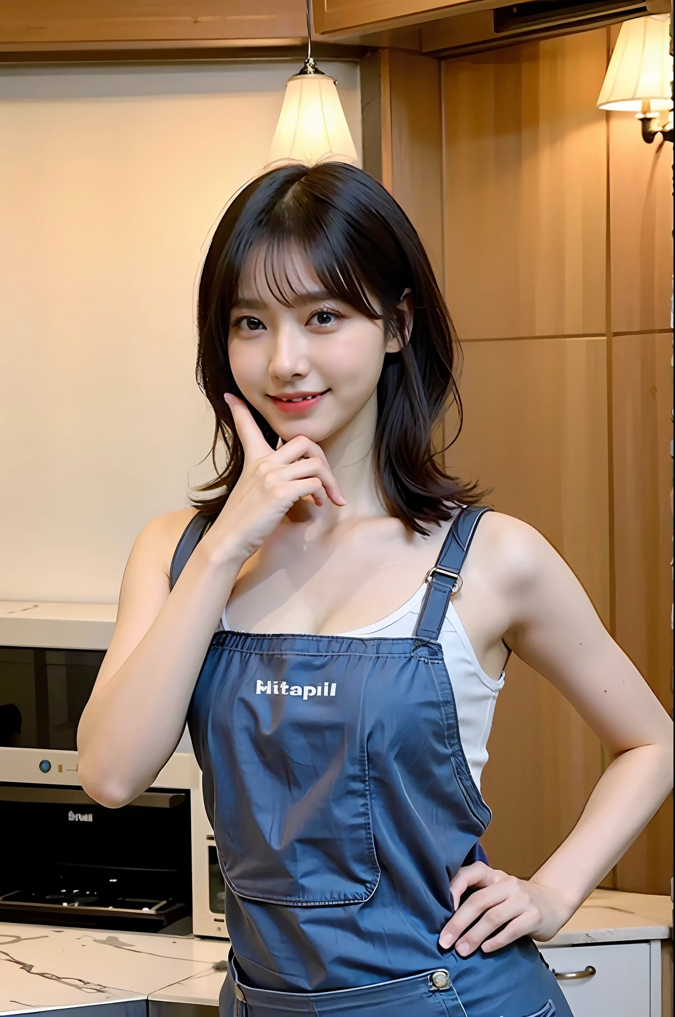 a woman is cooking、(kitchin_Apron:1.Wear 3)、Good Hand、4K、hight resolution、​masterpiece、top-quality、Cap:1.3、((Hasselblad photo))、Fine skin、foco nítido、(lighting like a movie)、Soft lighting、dynamic ungle、[:(详细的脸:1.2):0.2]、Medium chest、sweats streamed skin:1.2、(((In the kitchen))) A smile　Beautiful profile　Colossal tits　Beautiful body　Tying hair　Wide background々and a luxurious living room　Luxurious and luxurious living　Luxurious living room　Beautiful living room　Beautiful living room　A smile　an orange　lemons　A smile　Laughing　banana in　pineapple　Luxurious room　beautiful  lighting　Beautiful lighting　Very large room