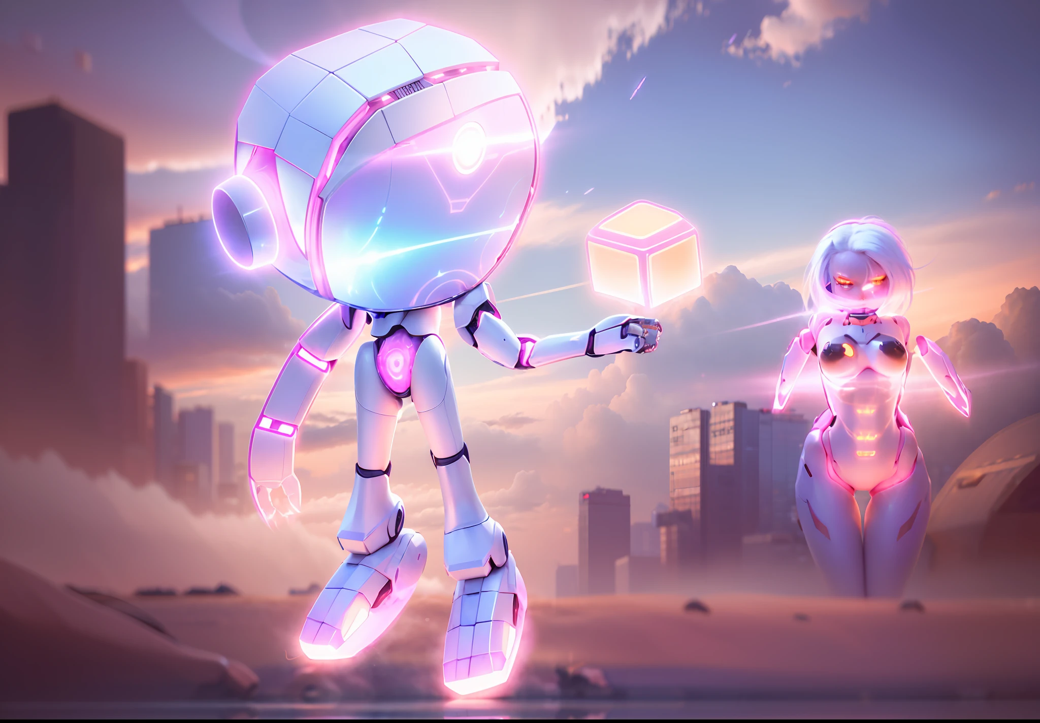 ((robot girl, mecha)), broken armor, mechanical halo, mechanical arms,
white hair, long hair, ceramic pink body, thigh gap, small breast,
cyber background, extreme detailed city, (translucent body, reflection skin),
8k, best quality, ultra detailed, (hyperrealistic:1.4),