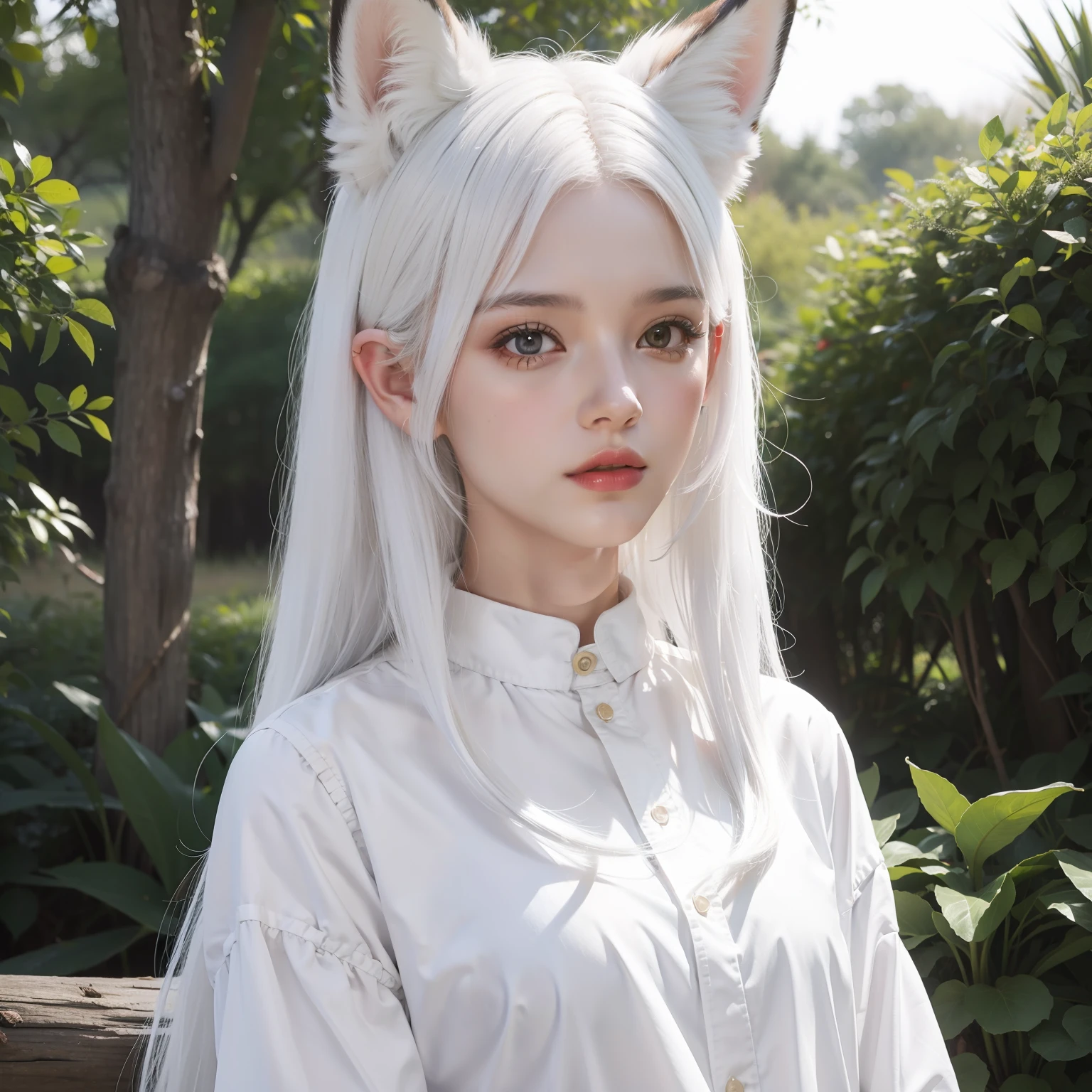 Girl with white hair with fox ears