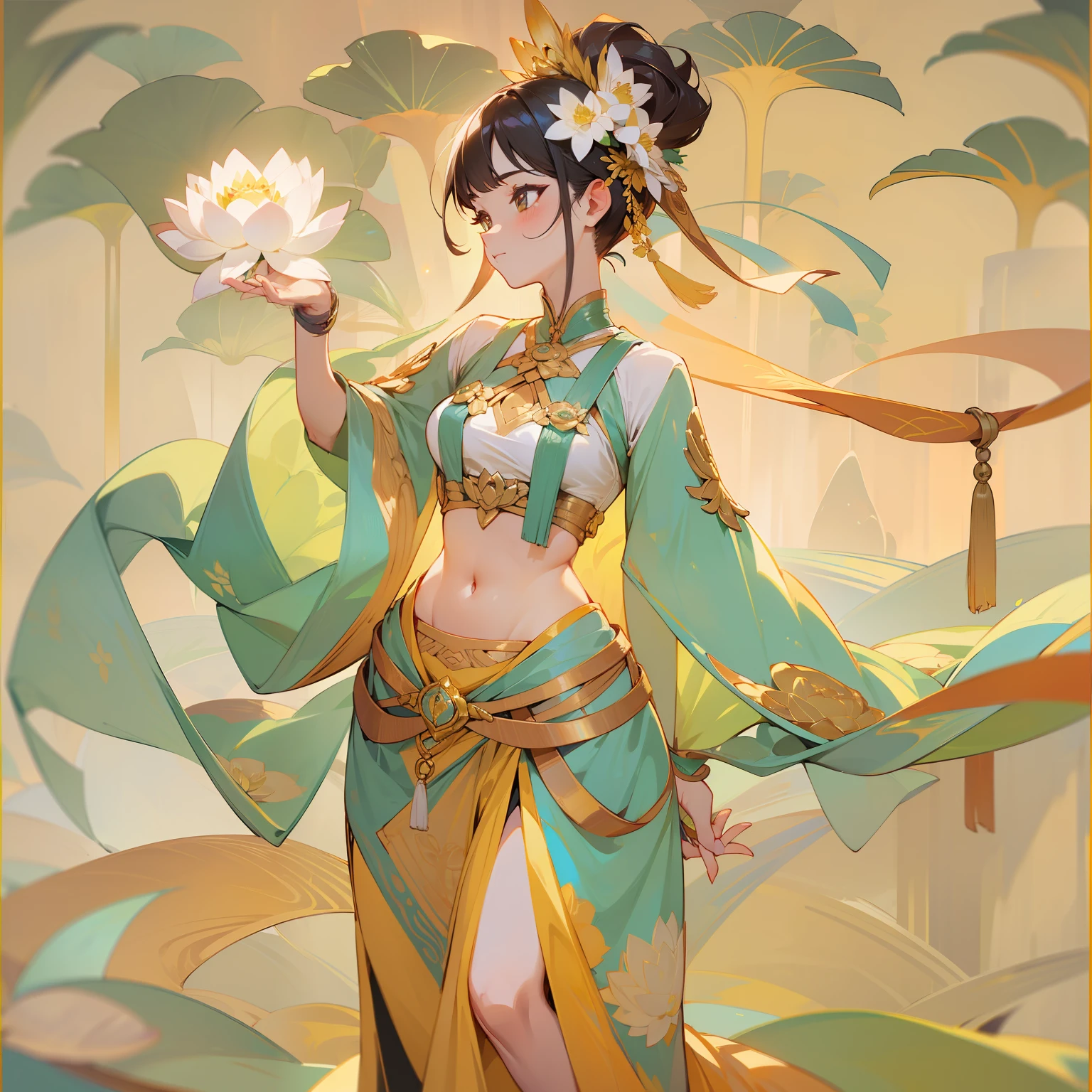 Five fingers,Hold up a gorgeous lotus flower,radiating a glow