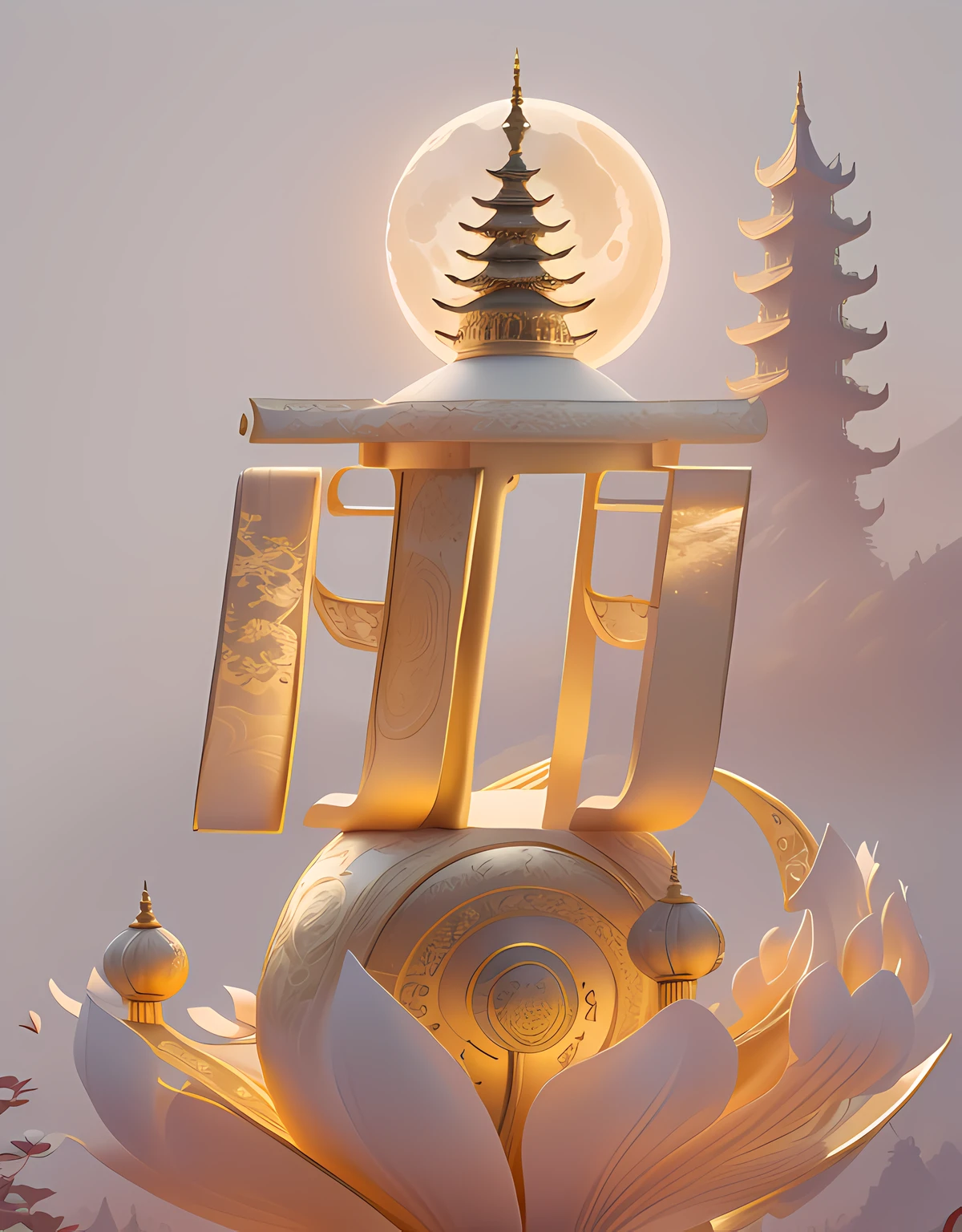 American character at the top of the background,simple backgound(Santan Seal Moon,Leifeng Tower,West lake,lotuses),ultra - detailed,high qulity,filmposter, Ray traching,Beautiful Chinese style,Golden curves