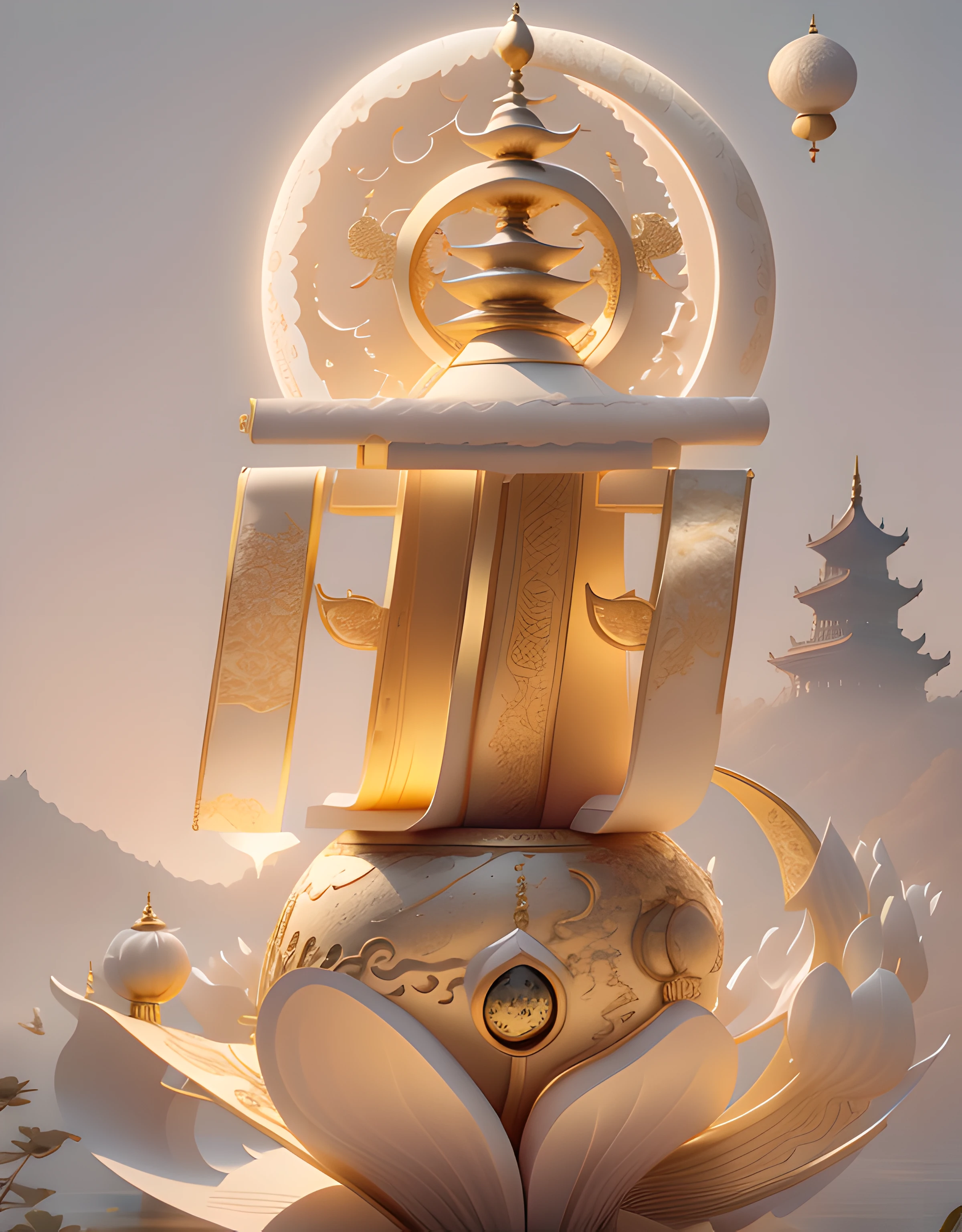 American character at the top of the background,simple backgound(Santan Seal Moon,Leifeng Tower,West lake,lotuses),ultra - detailed,high qulity,filmposter, Ray traching,Beautiful Chinese style,Golden curves