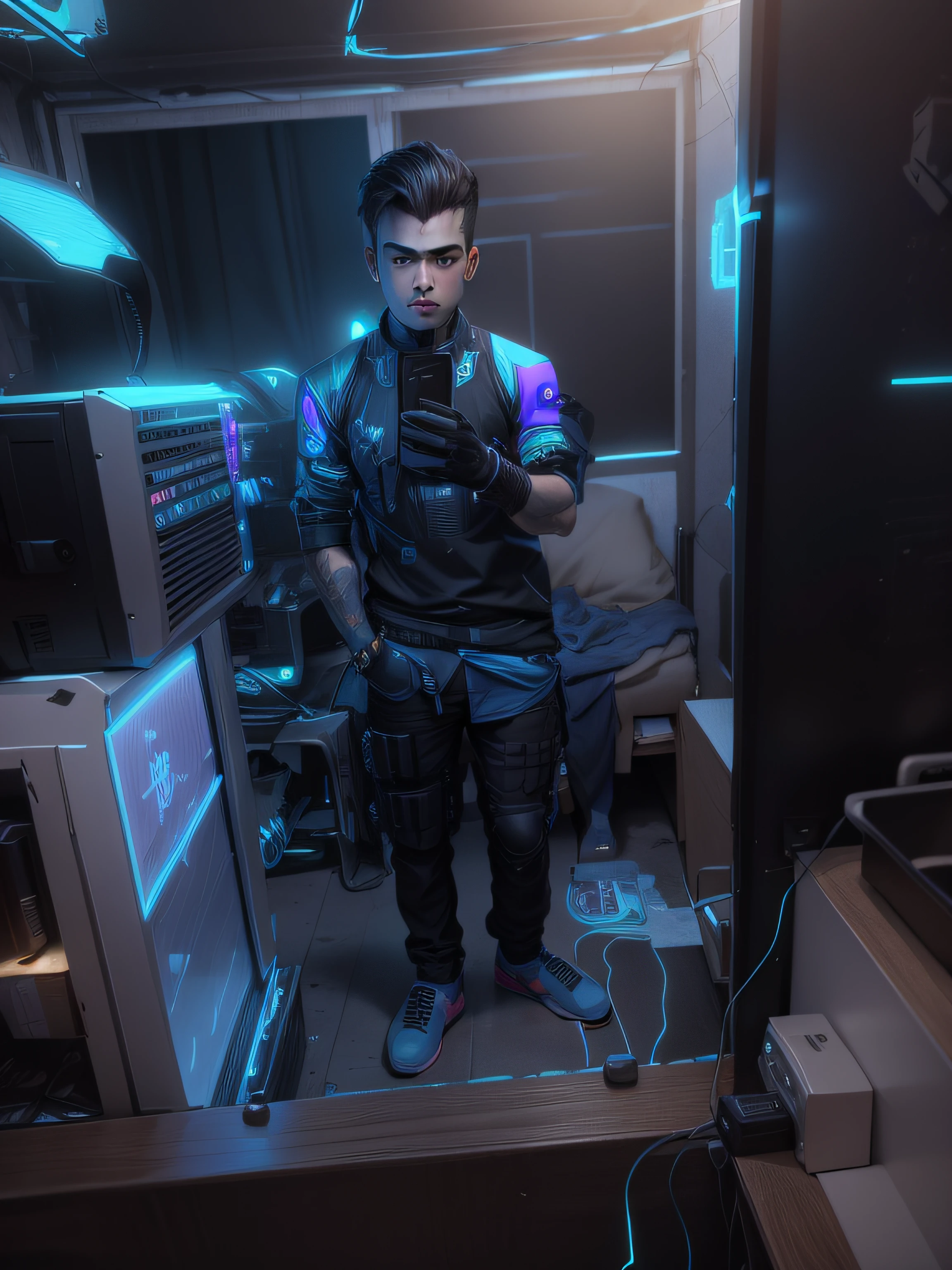 Change background cyberpunk handsome boy , realistic face , 8k , ultra realistic