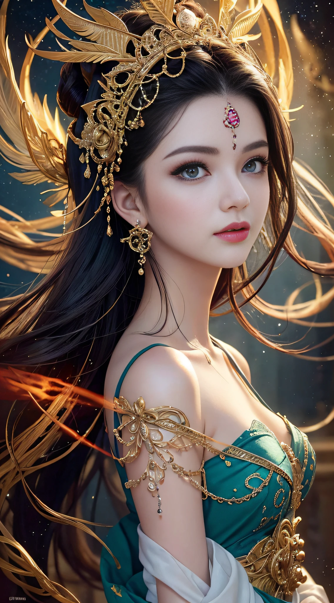 Er Jie, a girl with a smooth and dynamic posture, wearing a loose and flowing pink dress, with a mysterious expression and curly black pink hair, [Zhang Ziyi|Aishwarya Rai], bold and colorful abstract art in a modern and abstract environment, blurred background, bright lights, official art, Unity 8k wallpaper, (zentangle, mandala, tangled, tangled), intricate clothes, mid-style (whole body, from all directions, masterpiece, top quality, best quality, official art, Beauty and aesthetics: 1.2), very detailed, (fractal art: 1.1), (color: 1.1) (flowers: 1.3), highest detail, (zentangle: 1.2), (dynamic pose), (abstract background: 1.3), (shiny skin), (multiple colors: 1.4), (feathers: 1.5), dynamic angle, most beautiful chaotic forms, elegant, fauvist design, bright colors, romanticism, dark style beautiful princess of the underworld spooky bad smile complex tattoos Anime 3D Art Style 3D Dark Night Deep Black Sky Horror ((Cold Complex Skull Accessories )) (Guvez style artwork) ((Black Chinese-style underground palace with huge complex structure in background)) Leica lens Depth of field (Masterpiece, top quality, best quality, official art, Beauty and Aesthetics: 1.2), (1girl: 1.3), (Fractal Art: 1.3) (Masterpiece, Top Quality, Best Quality, Official Art, Beauty and Aesthetics: 1.2), (1girl), Extreme Detail, Colorful, Highest Detail, Official Art, Unified 8k Wallpaper, Ultra Detailed, Beautiful and Aesthetic, Beautiful, Masterpiece, Best Quality, (Zentangle, Mandala, Tangled, Entangle), Holy Light, Gold Leaf, Gold Foil Art, Glitter Drawing, PerfectNwsjMajic M Desfi masterpiece, the best quality, hair becomes fire, hair is on fire, fantasy, (Ray: 1.05), Orange Light Particles, Landscape, Fire, Beautiful and Detailed Explosion, Beautiful Detailed Glow, Flame Burning Around, Flame Burning Around, Fire Feather, Burning, (Burning Forest: 1.34), (Bare Trees: 1.05), Ash, (Red Sun: 1.05), (Flame Around Character: 1.1), Solo, Crazy Smile, (Detail: 1.05), High Resolution Illustration, Radiant Skin, Colorful, (Ultra Fine: 1.1), (Illustration: 1.05), (Detail Light: 1.05), (Extremely Delicate Beauty: 1.1), Beautiful Detail Girl, Depth of Field, white_long_hair, orange_eyes, eyelashes, dark eyelashes, eyeliner, soft glowing eyes, (masterpiece, top quality, best quality, official art, beauty and aesthetics: 1.2), (1girl: 1.3), very detailed, (fractal art: 1.1), (color: 1.1) (flowers: 1.3), most detailed, (zentangle: 1.2), (dynamic pose), ( abstract background:1.3), (shiny skin), (many colors:1.4), ,(earrings), (feathers:1.5), (flamethrower:1.3), red background, phoenix skirt, (masterpiece, top quality, best quality, official art, Beauty and Aesthetics: 1.2), (1girl: 1.3), (fractal art: 1.3), Masterpiece, (Best quality: 1.2), (Ultra Fine: 1.2), Illustration, (Extremely delicate and beautiful: 1.2), Cinematic angle, floating, (Beautiful detail eyes: 1.1), (Detail light: 1.1), Cinematic lighting, exquisite sky, woman, white hair, blue eyes, (high ponytail: 1.1), cape, glowing eyes, (moon: 1.2), (moonlight: 1.1), starry sky, (light particles: 1.1), fog, snow painting, sketching, blooming,anime girl in white dress with flowing hair and stars, Guvez style artwork, fantasy art style, beautiful digital artwork, beautiful character painting, Yang J, beautiful digital illustration, stunning digital illustration, 8k high quality detail art, li song, guvitz, digital fantasy art), beautiful fantasy art, trending on cgstation, (masterpiece, top quality, best, official art, beautiful and aesthetic, Long exposure: 1.2), smooth movement, charming pattern, 1 girl, (long skirt with sleeves: 1.3), upper body close-up, no shoulders, chinese girl, blush, black lob hair, portrait, solo, upper body, gaze observer, detailed background, detailed face, (crystallineAI, crystalline theme:1.1), elemental wood sprite, rotating leaves, controlling leaves, emerald clothes, dynamic pose, floating particles, Ethereal Power, Leaves, Steam, Forest in Background, Green Tones, Forest, Ethereal Atmosphere, Official Art, Unified 8k Wallpaper, Ultra Detailed, Beautiful and Aesthetic, Masterpiece, Best Quality, (Zentangle, Mandala, Tangled, Entangled), (Fractal Art: 1.3), 1girl, Very Detailed, Dynamic Angle, Cowboyshot, Most Beautiful Forms Chaotic, Elegant, Fauvist Design, Bright Colors, Romanticism, James Jean, Robbie Devi Antono, Ross Tran, Francis Bacon, Michal Mraz, Adrian Ganey, Petra Cortwright, Gerhard Richter, Takashi Yamamoto, Ashley Wood, atmospheric, ecstatic notes, flow notes visible, -V6 --q2 ---s750