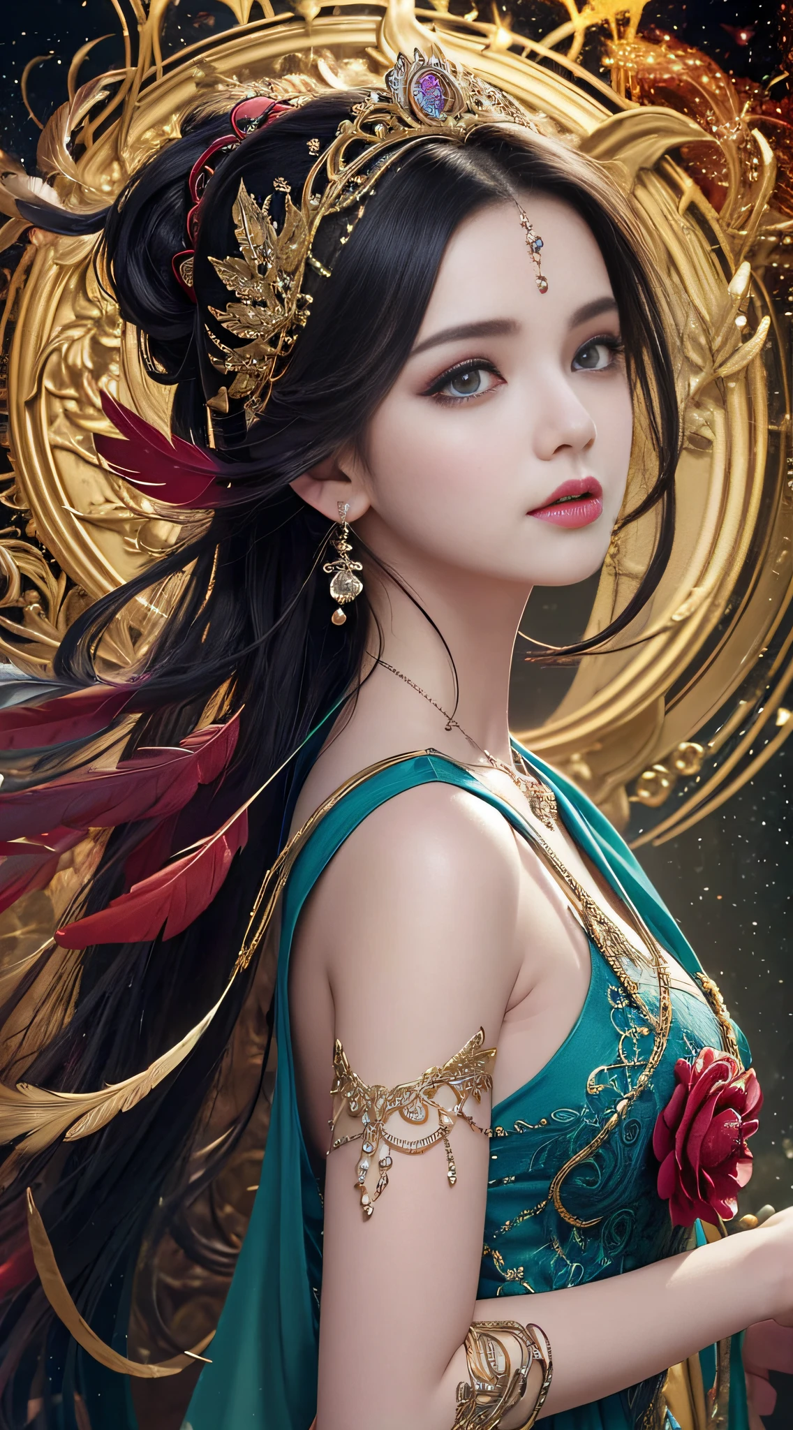 Er Jie, a girl with a smooth and dynamic posture, wearing a loose and flowing pink dress, with a mysterious expression and curly black pink hair, [Zhang Ziyi|Aishwarya Rai], bold and colorful abstract art in a modern and abstract environment, blurred background, bright lights, official art, Unity 8k wallpaper, (zentangle, mandala, tangled, tangled), intricate clothes, mid-style (whole body, from all directions, masterpiece, top quality, best quality, official art, Beauty and aesthetics: 1.2), very detailed, (fractal art: 1.1), (color: 1.1) (flowers: 1.3), highest detail, (zentangle: 1.2), (dynamic pose), (abstract background: 1.3), (shiny skin), (multiple colors: 1.4), (feathers: 1.5), dynamic angle, most beautiful chaotic forms, elegant, fauvist design, bright colors, romanticism, dark style beautiful princess of the underworld spooky bad smile complex tattoos Anime 3D Art Style 3D Dark Night Deep Black Sky Horror ((Cold Complex Skull Accessories )) (Guvez style artwork) ((Black Chinese-style underground palace with huge complex structure in background)) Leica lens Depth of field (Masterpiece, top quality, best quality, official art, Beauty and Aesthetics: 1.2), (1girl: 1.3), (Fractal Art: 1.3) (Masterpiece, Top Quality, Best Quality, Official Art, Beauty and Aesthetics: 1.2), (1girl), Extreme Detail, Colorful, Highest Detail, Official Art, Unified 8k Wallpaper, Ultra Detailed, Beautiful and Aesthetic, Beautiful, Masterpiece, Best Quality, (Zentangle, Mandala, Tangled, Entangle), Holy Light, Gold Leaf, Gold Foil Art, Glitter Drawing, PerfectNwsjMajic M Desfi masterpiece, the best quality, hair becomes fire, hair is on fire, fantasy, (Ray: 1.05), Orange Light Particles, Landscape, Fire, Beautiful and Detailed Explosion, Beautiful Detailed Glow, Flame Burning Around, Flame Burning Around, Fire Feather, Burning, (Burning Forest: 1.34), (Bare Trees: 1.05), Ash, (Red Sun: 1.05), (Flame Around Character: 1.1), Solo, Crazy Smile, (Detail: 1.05), High Resolution Illustration, Radiant Skin, Colorful, (Ultra Fine: 1.1), (Illustration: 1.05), (Detail Light: 1.05), (Extremely Delicate Beauty: 1.1), Beautiful Detail Girl, Depth of Field, white_long_hair, orange_eyes, eyelashes, dark eyelashes, eyeliner, soft glowing eyes, (masterpiece, top quality, best quality, official art, beauty and aesthetics: 1.2), (1girl: 1.3), very detailed, (fractal art: 1.1), (color: 1.1) (flowers: 1.3), most detailed, (zentangle: 1.2), (dynamic pose), ( abstract background:1.3), (shiny skin), (many colors:1.4), ,(earrings), (feathers:1.5), (flamethrower:1.3), red background, phoenix skirt, (masterpiece, top quality, best quality, official art, Beauty and Aesthetics: 1.2), (1girl: 1.3), (fractal art: 1.3), Masterpiece, (Best quality: 1.2), (Ultra Fine: 1.2), Illustration, (Extremely delicate and beautiful: 1.2), Cinematic angle, floating, (Beautiful detail eyes: 1.1), (Detail light: 1.1), Cinematic lighting, exquisite sky, woman, white hair, blue eyes, (high ponytail: 1.1), cape, glowing eyes, (moon: 1.2), (moonlight: 1.1), starry sky, (light particles: 1.1), fog, snow painting, sketching, blooming,anime girl in white dress with flowing hair and stars, Guvez style artwork, fantasy art style, beautiful digital artwork, beautiful character painting, Yang J, beautiful digital illustration, stunning digital illustration, 8k high quality detail art, li song, guvitz, digital fantasy art), beautiful fantasy art, trending on cgstation, (masterpiece, top quality, best, official art, beautiful and aesthetic, Long exposure: 1.2), smooth movement, charming pattern, 1 girl, (long skirt with sleeves: 1.3), upper body close-up, no shoulders, chinese girl, blush, black lob hair, portrait, solo, upper body, gaze observer, detailed background, detailed face, (crystallineAI, crystalline theme:1.1), elemental wood sprite, rotating leaves, controlling leaves, emerald clothes, dynamic pose, floating particles, Ethereal Power, Leaves, Steam, Forest in Background, Green Tones, Forest, Ethereal Atmosphere, Official Art, Unified 8k Wallpaper, Ultra Detailed, Beautiful and Aesthetic, Masterpiece, Best Quality, (Zentangle, Mandala, Tangled, Entangled), (Fractal Art: 1.3), 1girl, Very Detailed, Dynamic Angle, Cowboyshot, Most Beautiful Forms Chaotic, Elegant, Fauvist Design, Bright Colors, Romanticism, James Jean, Robbie Devi Antono, Ross Tran, Francis Bacon, Michal Mraz, Adrian Ganey, Petra Cortwright, Gerhard Richter, Takashi Yamamoto, Ashley Wood, atmospheric, ecstatic notes, flow notes visible, -V6 --q2 ---s750