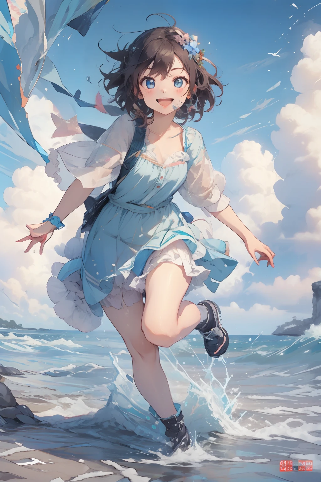 Happy smile、Mouth open、Do not draw the tongue、beautiful countenance、beautidful eyes、hightquality