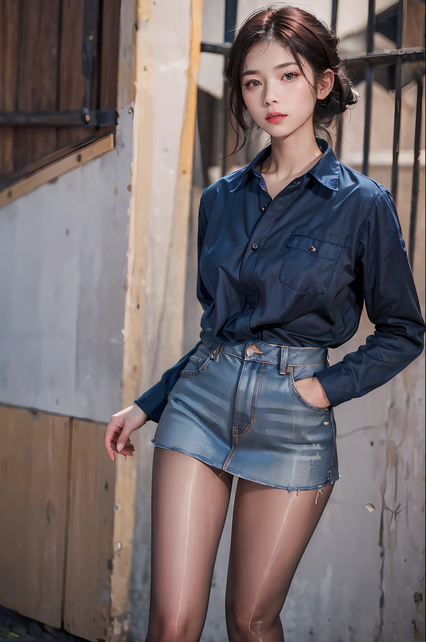 1girl, (8k, RAW photo, best quality, masterpiece:1.2), (realistic, photo-realistic:1.37), solo,ultra-detailed,pantyhose, long shot, beautiful background,,shirt,skirt, .