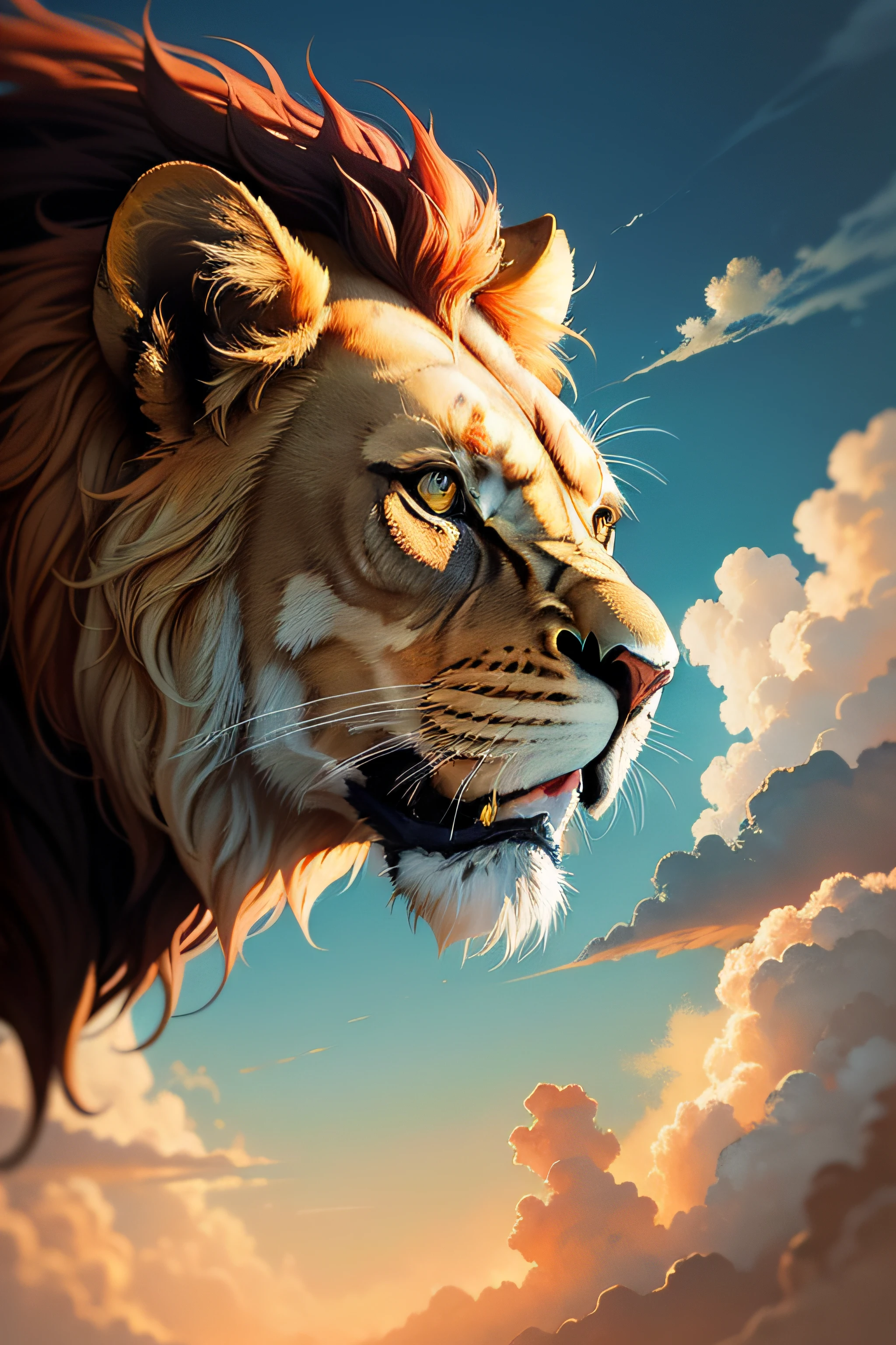 Lion luminous design，Brilliant colors，Ink drops，Sunny clouds，，oil painted，Abstract beauty，Heavy strokes