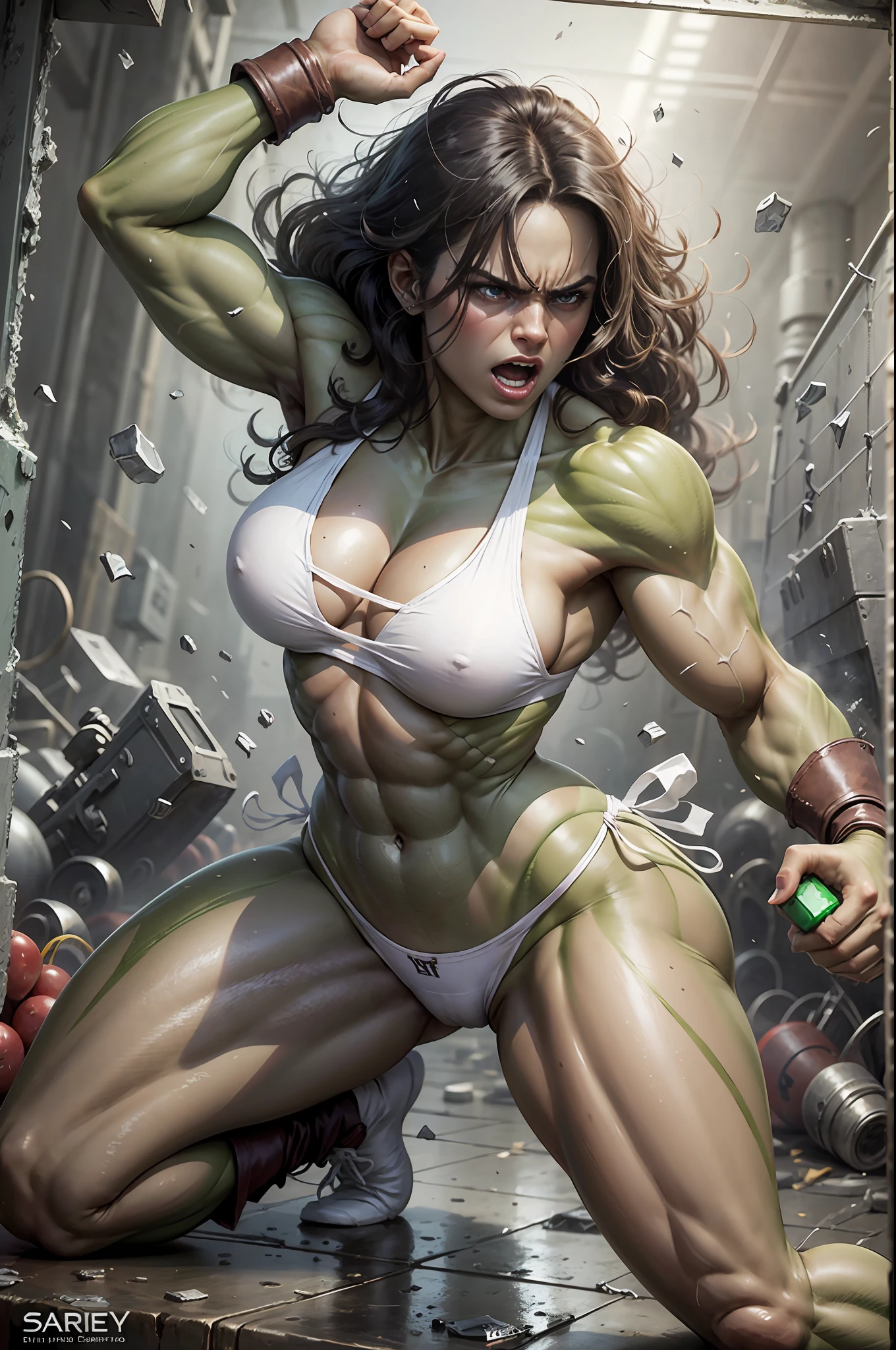 ((she hulk)), white bikini, full body shot, angry --auto --s2