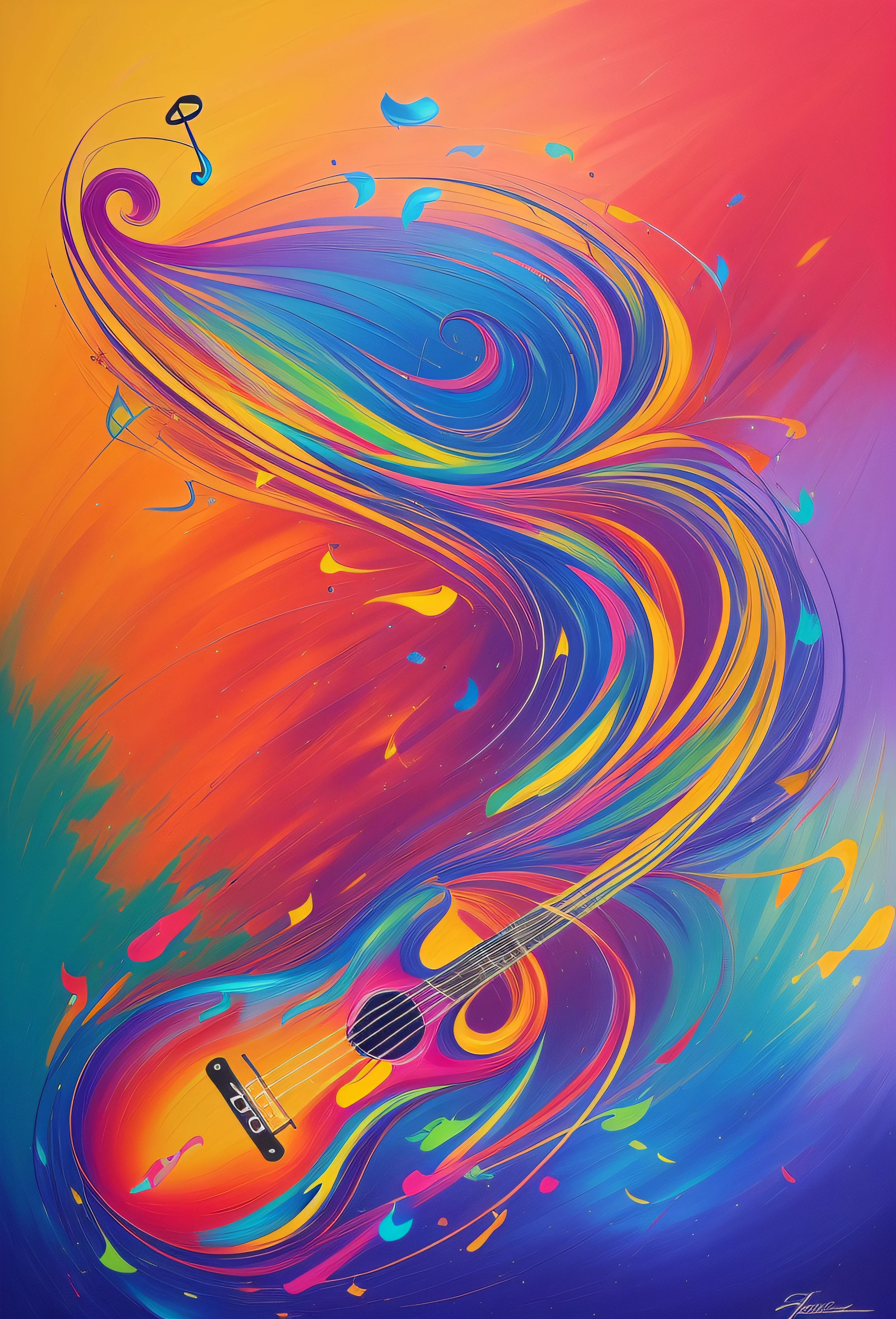 musical note，Luminous design，pastelcolor，Ink drops，Autumn lights，Dripping paint，oil painted，Abstract beauty，Heavy strokes