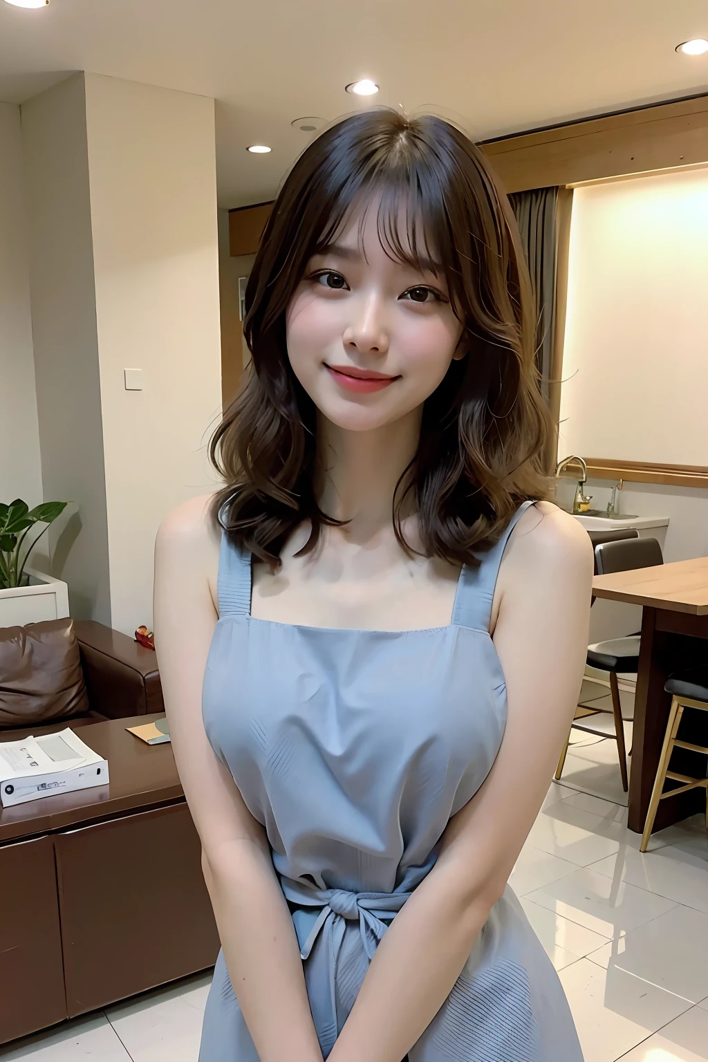 a woman is cooking、(kitchin_Apron:1.Wear 3)、Good Hand、4K、hight resolution、​masterpiece、top-quality、Cap:1.3、((Hasselblad photo))、Fine skin、foco nítido、(lighting like a movie)、Soft lighting、dynamic ungle、[:(详细的脸:1.2):0.2]、Medium chest、sweats streamed skin:1.2、(((In the kitchen))) A smile　Beautiful profile　Colossal tits　Beautiful body　Tying hair　Wide background々and a luxurious living room　Luxurious and luxurious living　Luxurious living room　Beautiful living room　Beautiful living room　A smile　an orange　lemons　A smile　Laughing　banana in　pineapple　Luxurious room　beautiful  lighting　Beautiful lighting　Very large room　very high image quality　very high res　8k Photos　Viewer's Perspective　Very gorgeous room