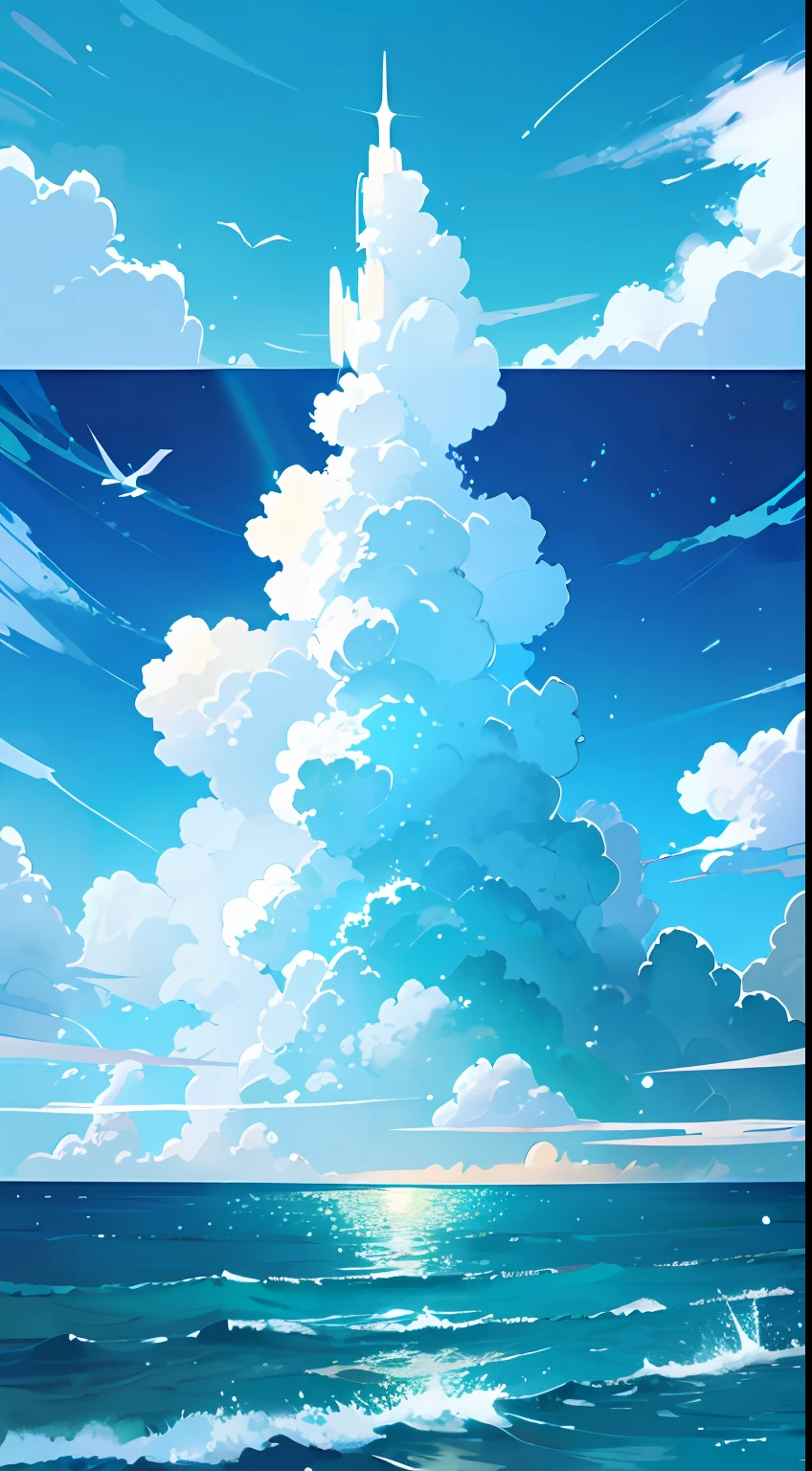 No humans、luminous sky、blue-sky、Mare、​masterpiece、top-quality、Top image quality、Water in emerald green color、sea side、Beautiful sea、mystical、landscapes、ren