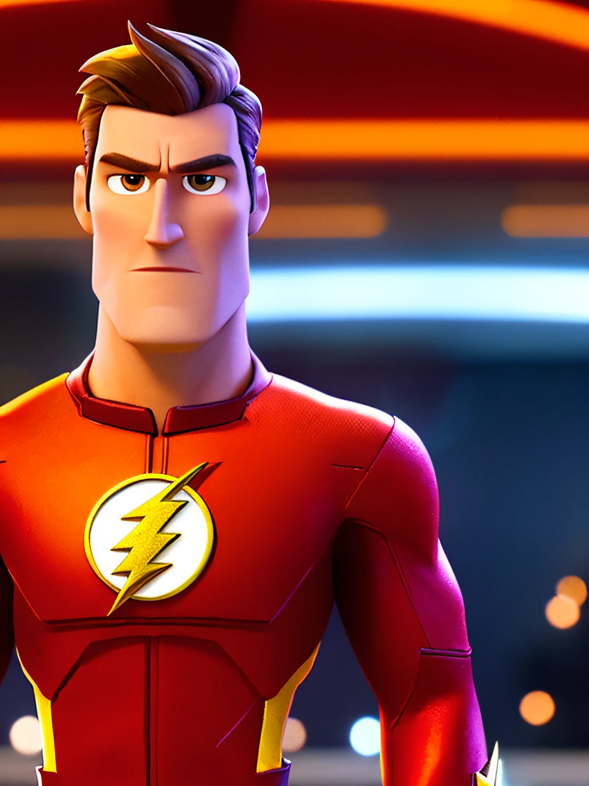 the flash, (Estilo Pixar) (Obra maestra: 1.2) (Bokeh) (La mejor calidad) (Cuero detallado) (Textura detallada) (8k) (claymation) (cinematic lighting) (foco nítido)