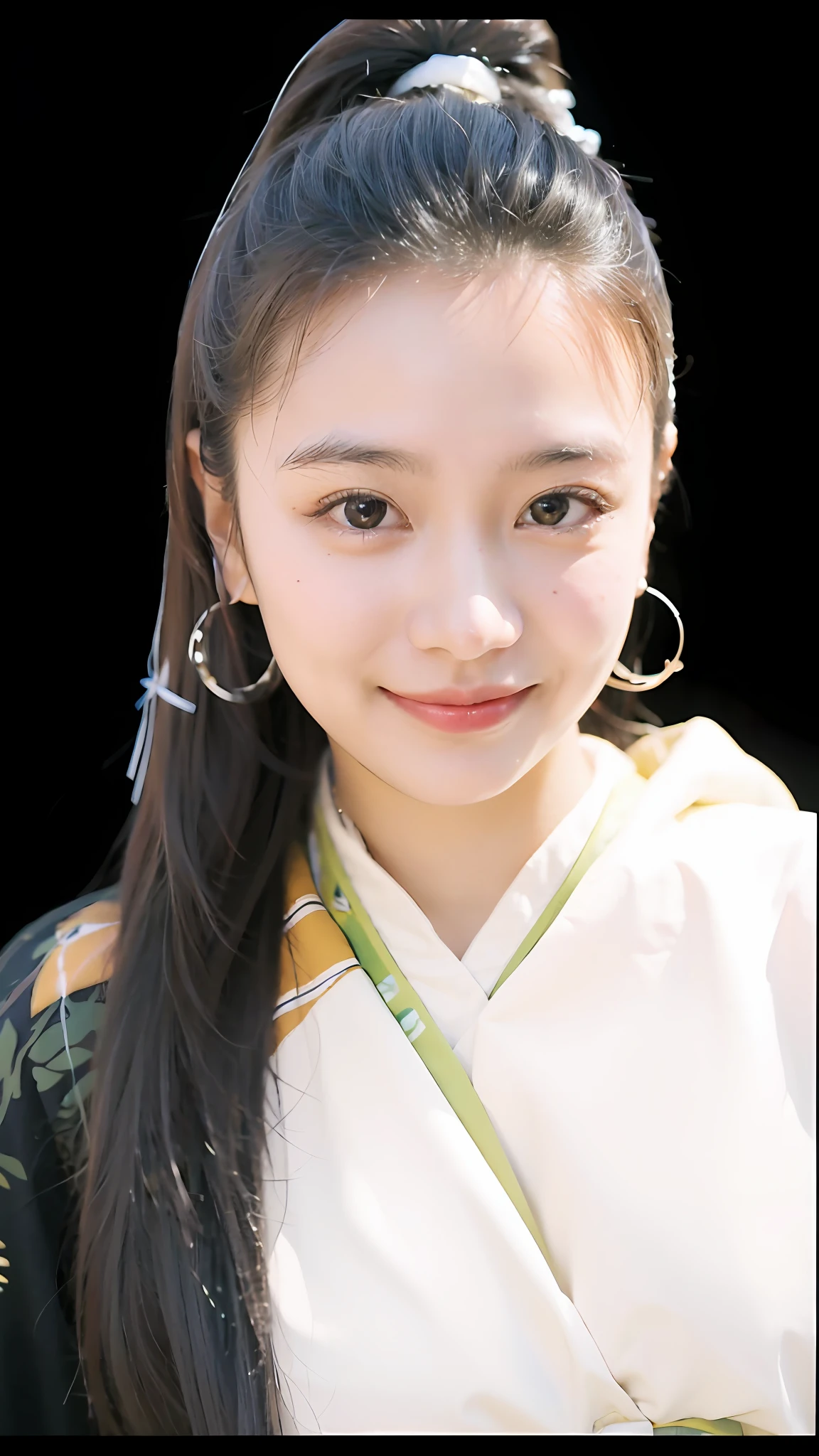 top-quality, ​masterpiece, 超A high resolution, (realisitic: 1.4), OriginalPhotographs, wall-paper, Head Photo, The skin, simple background, Black eyes, detaileds, selfy, 1 rapariga, 18 years old, breezing, rays of sunshine, milk tea,A smile