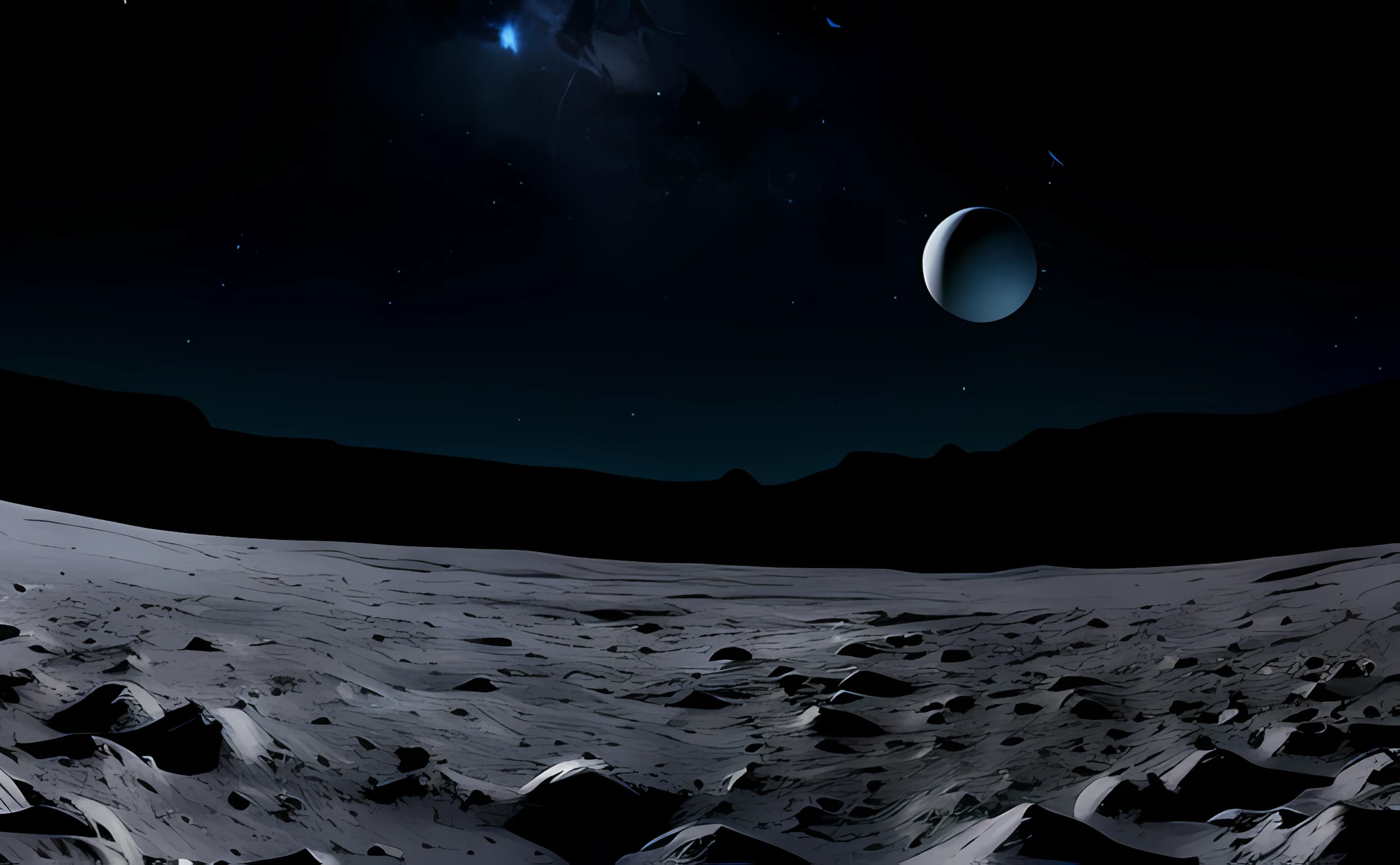 on the surface of the moon,The background is the cosmic starry sky,Do not show planets in the background,Strong ground texture,Simple colors,Black and white gray,Starry sky dot in the background,best qualtiy, Hyper-realistic, photorealestic, 8K, photore, Wandering Earth,star war,sharp detailed, cinematic photogtaphy, cinematic lighitnglamplight, cinema shot, black background centered, cinematic ligh, Full-HD, 1080p, 2K, 4K 18K 8K Ultra HD,focus-on、professinal、quality