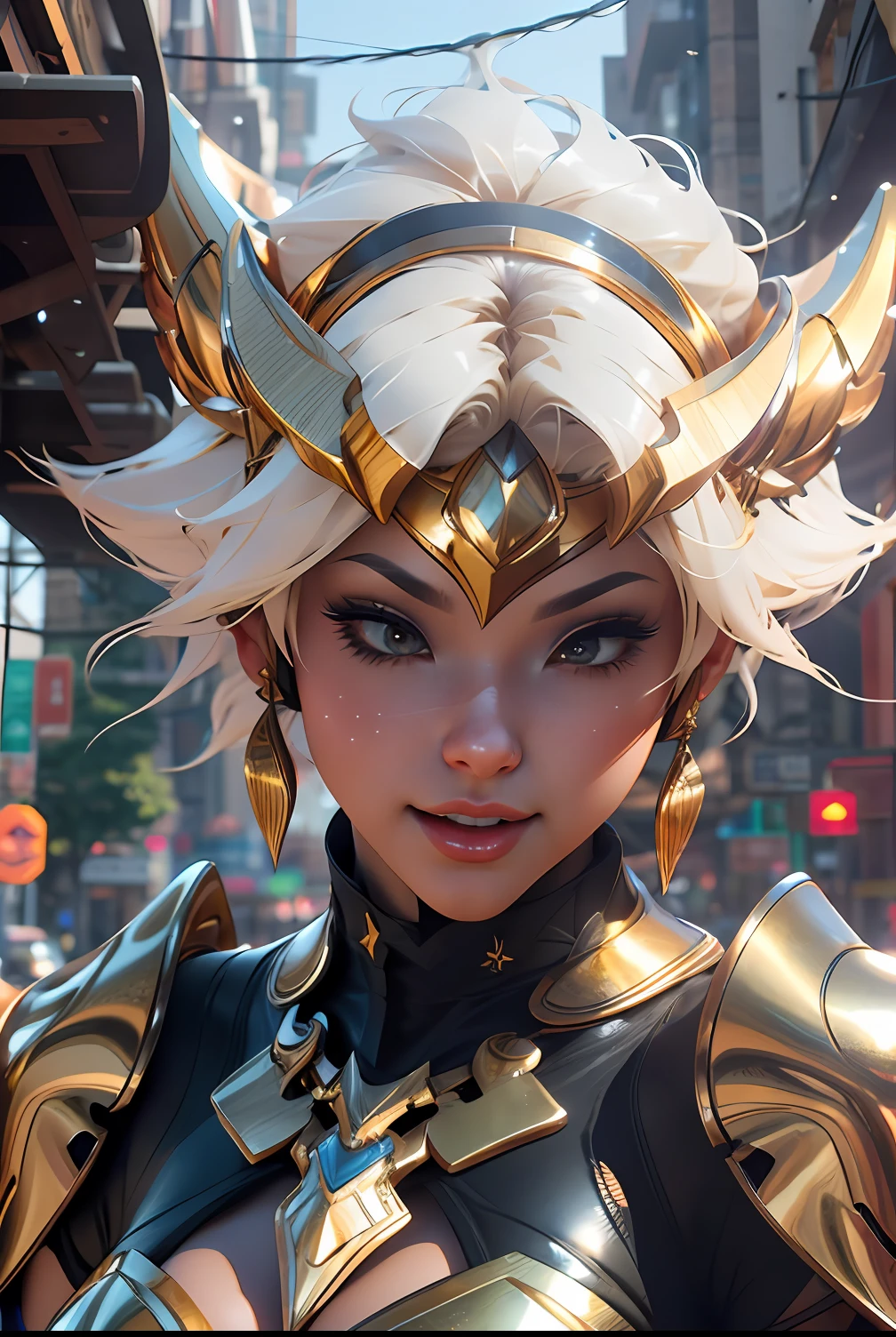 a close up of a woman with a gold outfit and a gold hair, trending on cgsociety, trending in cgsociety, [ trending on cgsociety ]!!, trending on artstation hq, cgsociety inspired, cgsociety portrait, rossdraws global illumination, trending on artstation:3, trending on artstation 4k, 3d render trending on artstation